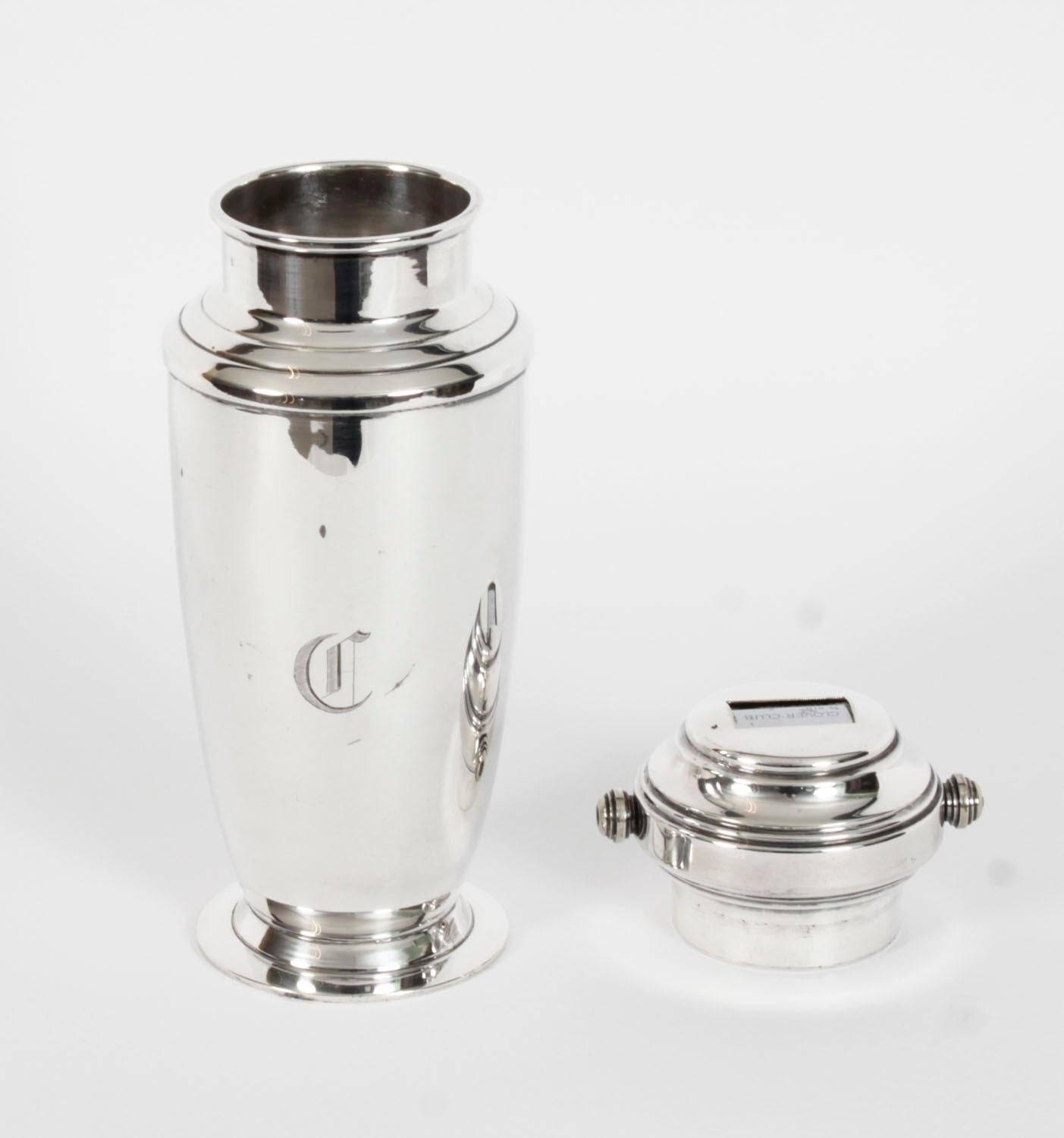 Shaker à cocktail Art déco ancien en métal argenté par Mixit 20ème siècle en vente 10