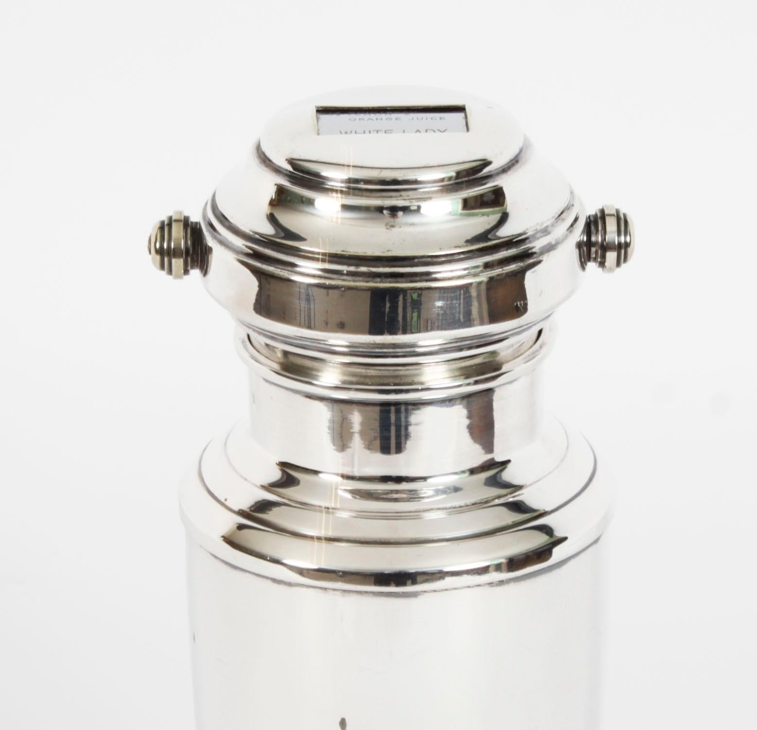 Anglais Shaker à cocktail Art déco ancien en métal argenté par Mixit 20ème siècle en vente