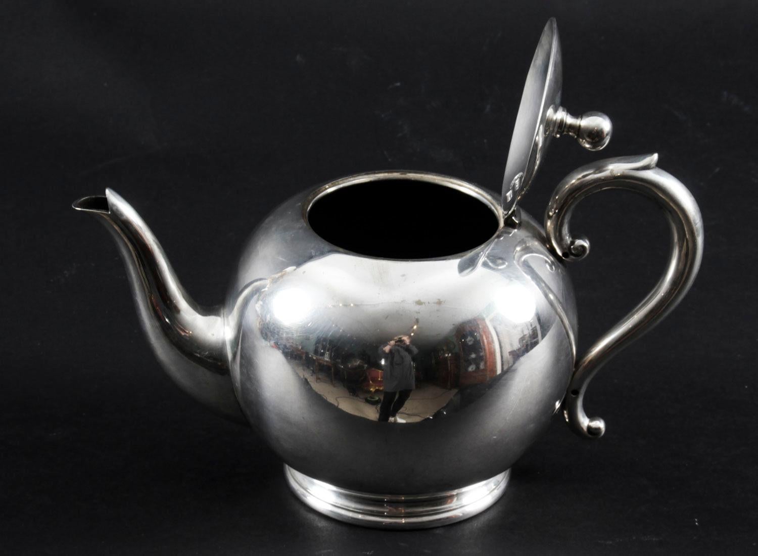 English Antique Art Deco Silver Plated Teapot J B Chatterley & Sons Ltd 1930s