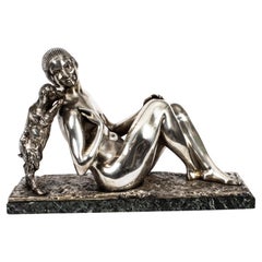 Antique Art Deco Silvered Bronze by Germaine Oury Desruelles, 1920s