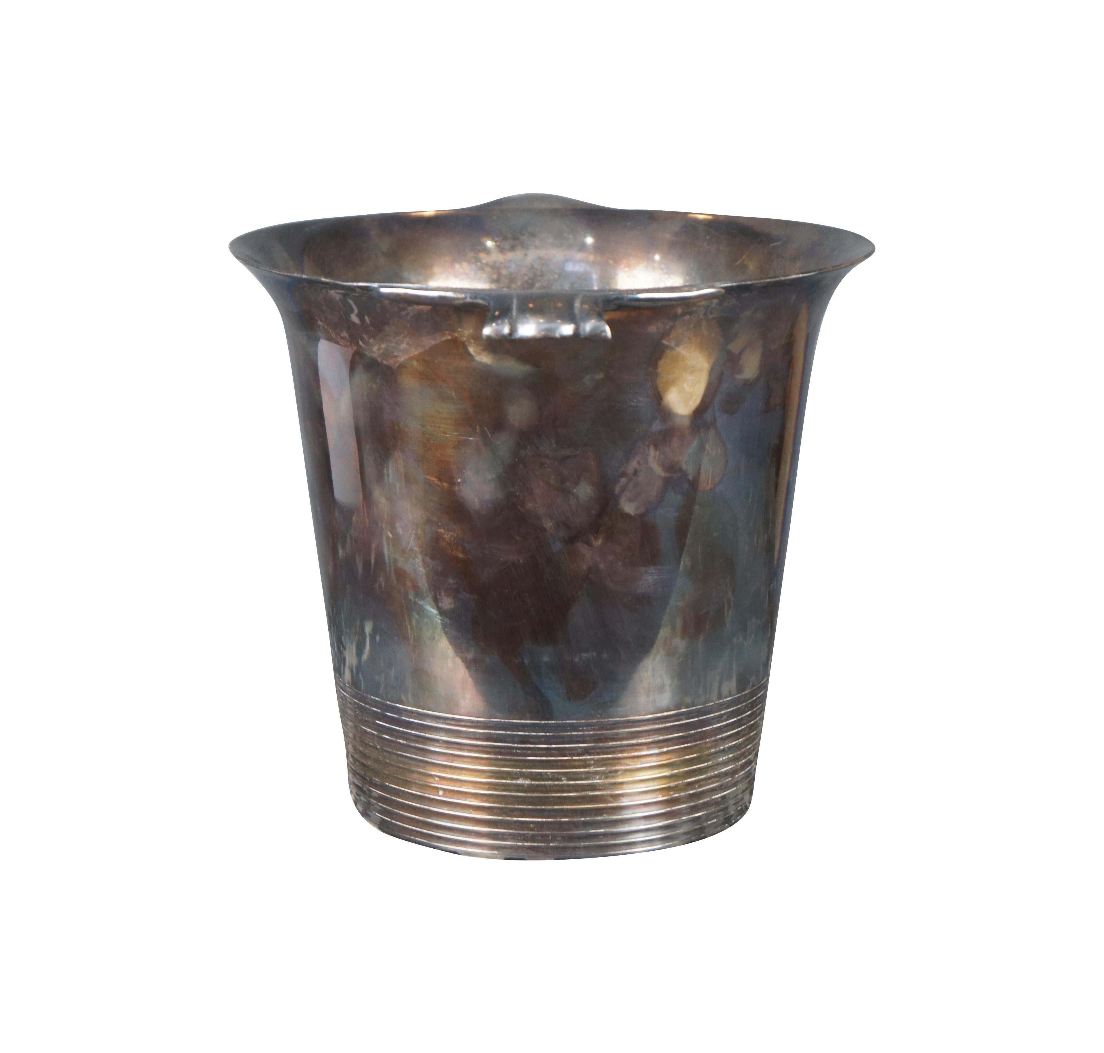 Art Deco Champagne / Wine Cooler or Ice Bucket. Features a flared shape with handles along the top and ribbing at the base.

Dimensions:
11.5