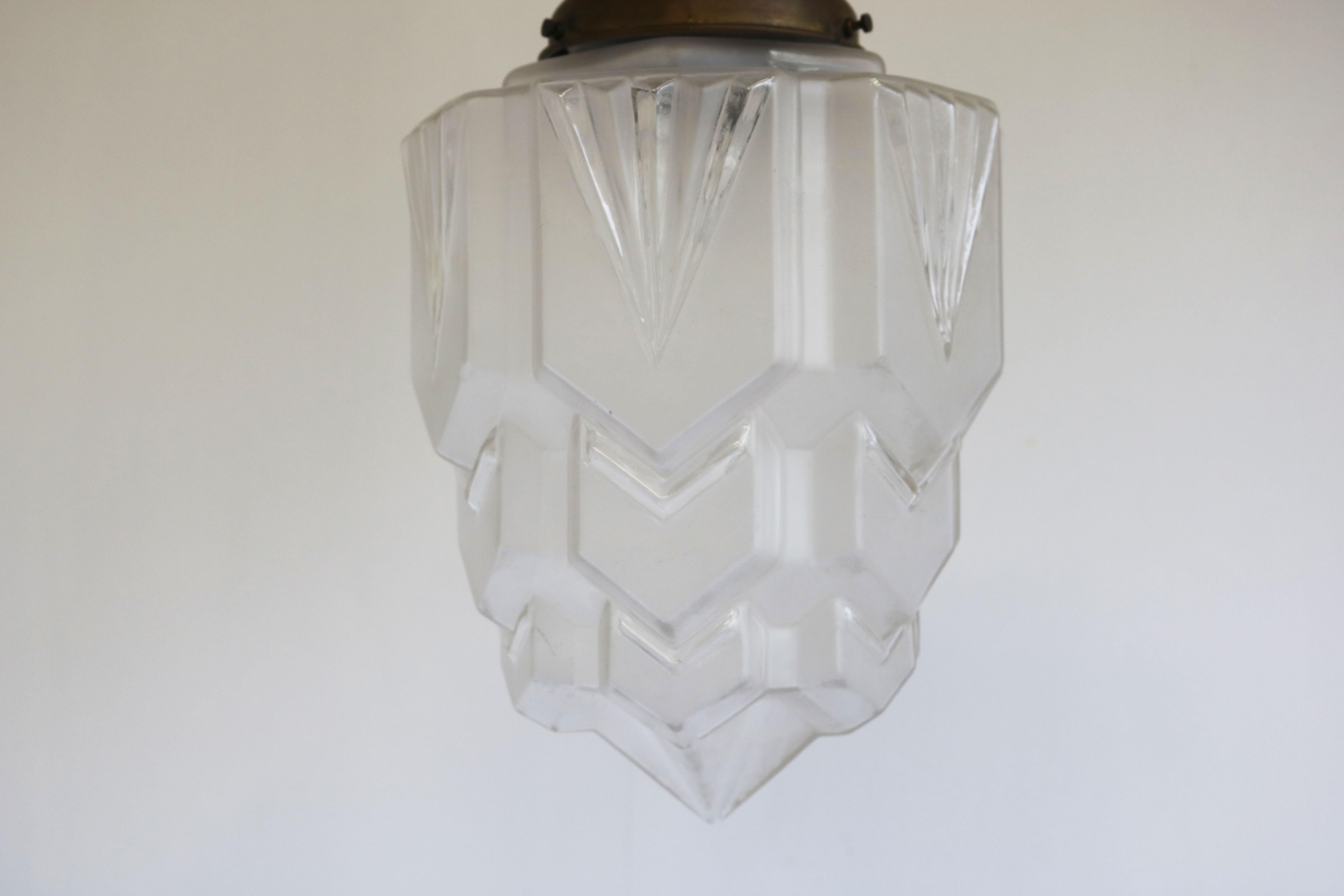 Antique Art Deco Skyscraper Pendant Light / Lamp 1920 Bauhaus Style Glass 1