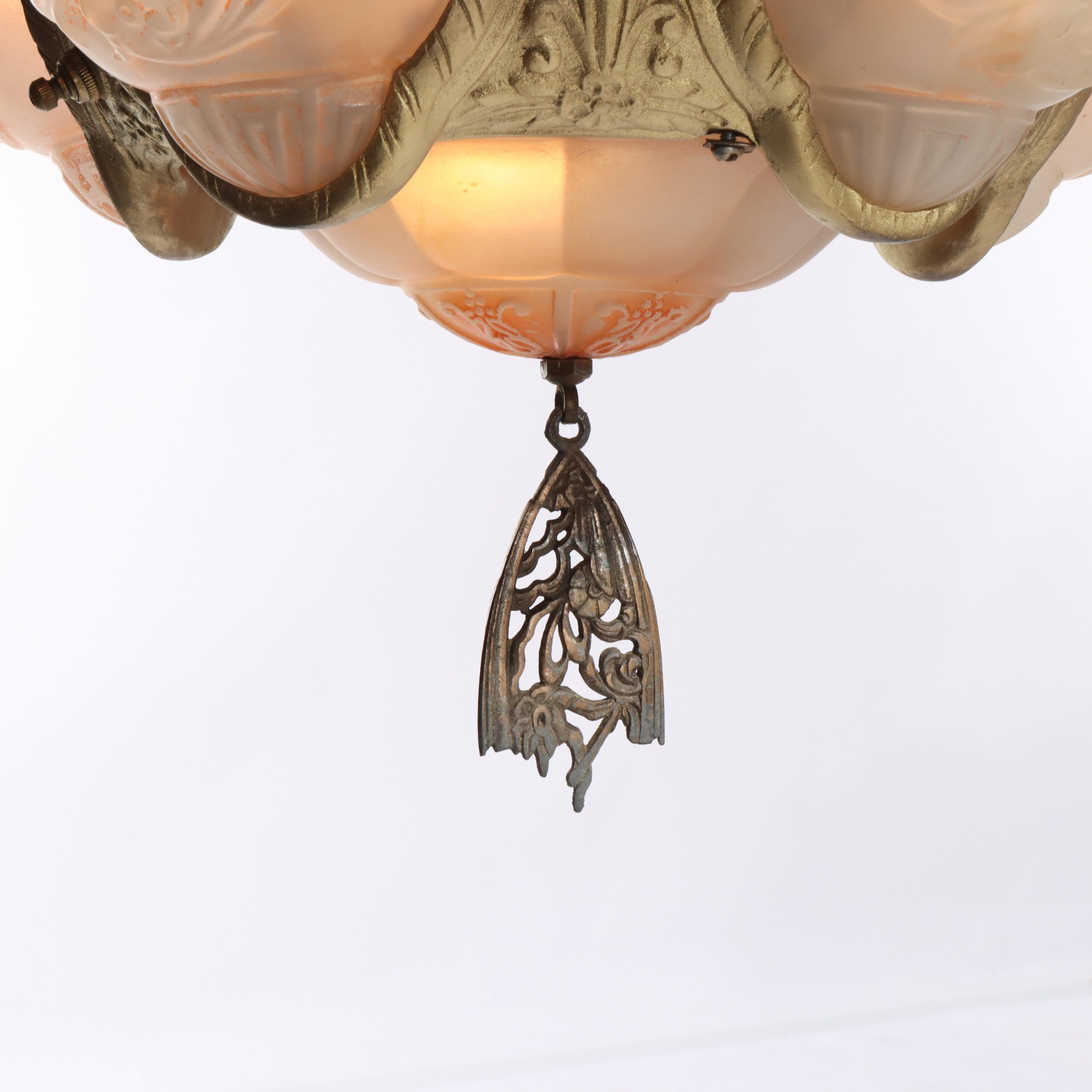 Americano Antica lampada a sospensione con paralume in stile Art Deco C1930 in vendita
