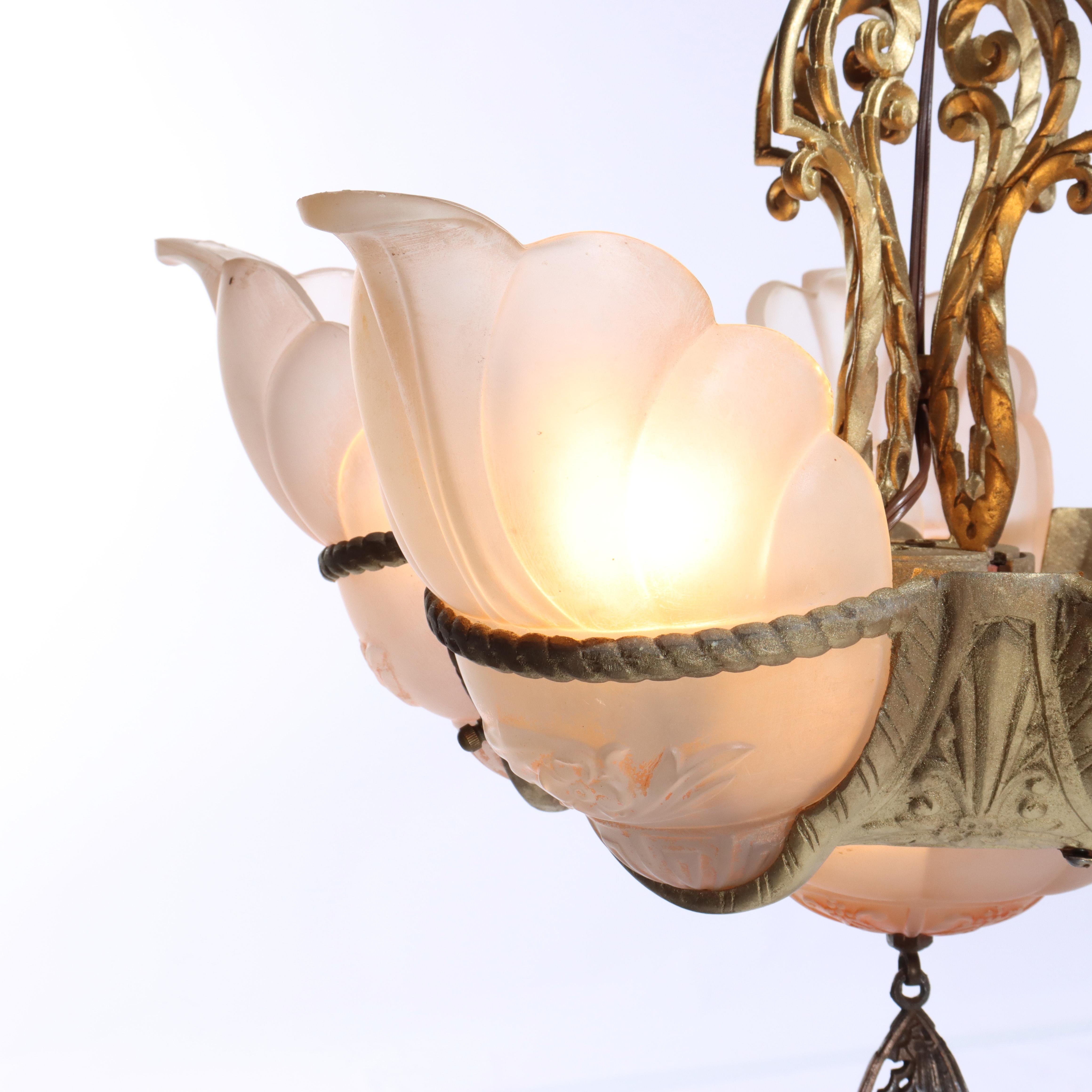XX secolo Antica lampada a sospensione con paralume in stile Art Deco C1930 in vendita