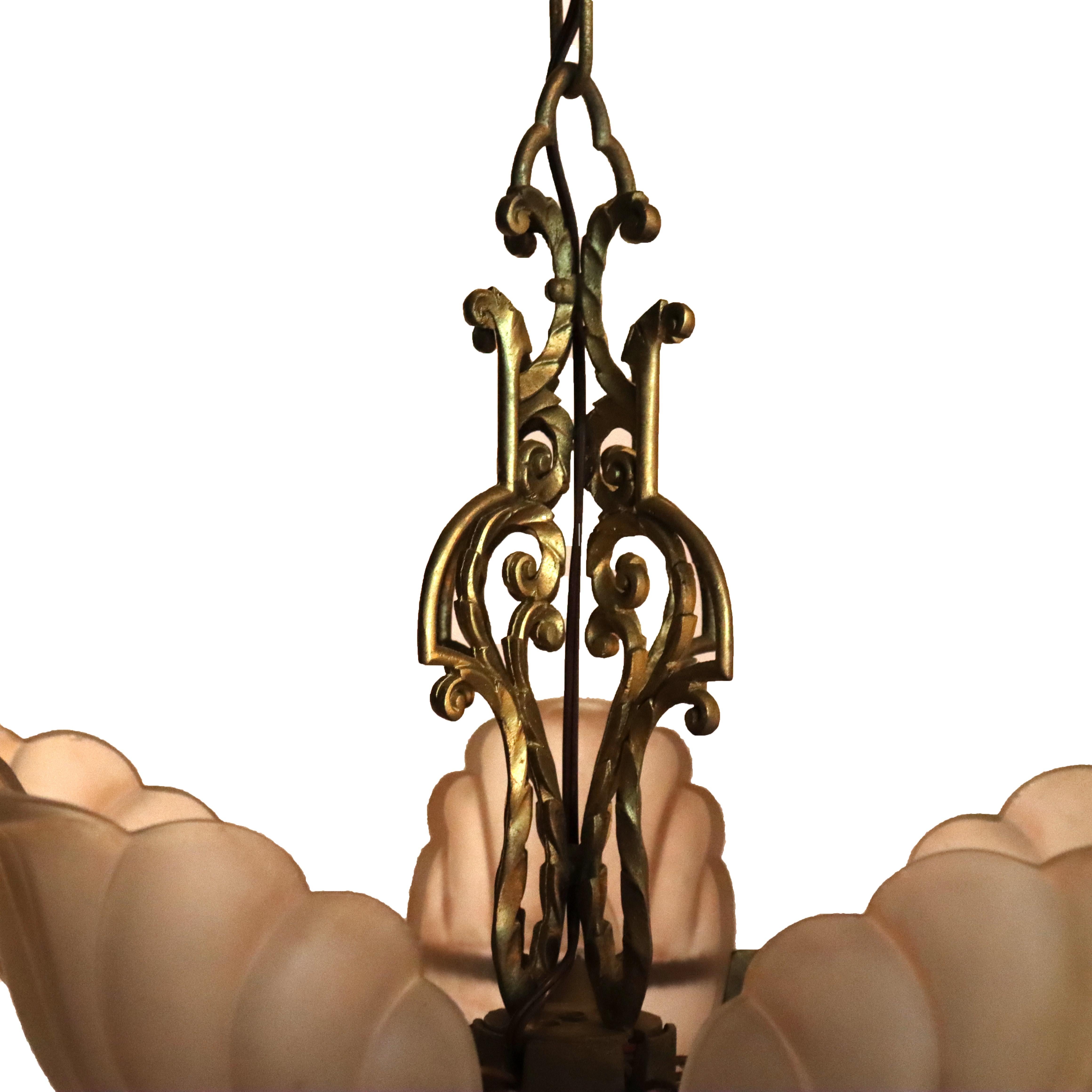 Antica lampada a sospensione con paralume in stile Art Deco C1930 in vendita 1