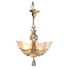Antica lampada a sospensione con paralume in stile Art Deco C1930