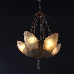 Antique Art Deco Slip Shade Hanging Light Fixture C1930