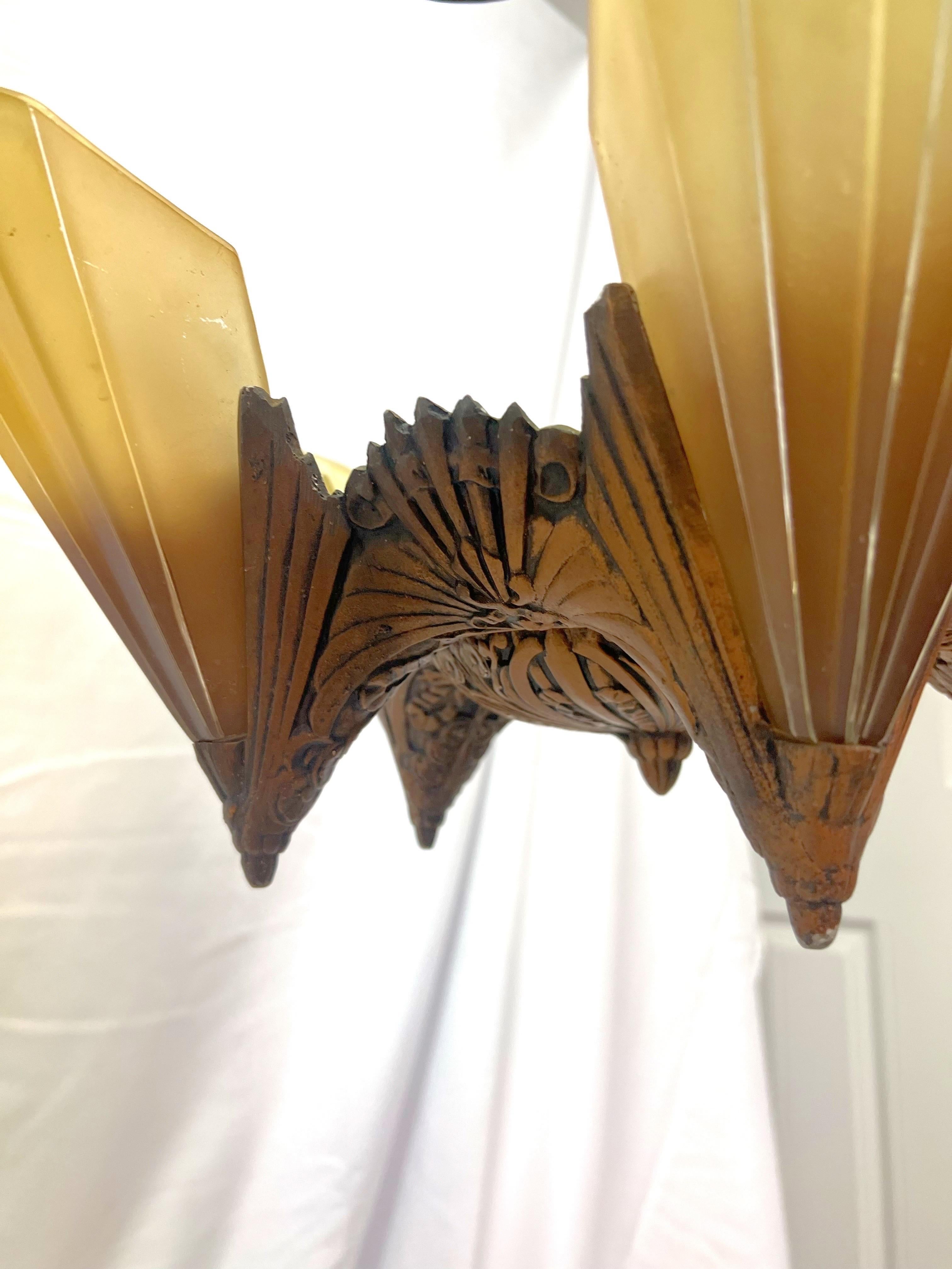 Antique Art Deco Slip Shade “Soleure” Chandeliers - a Pair For Sale 6