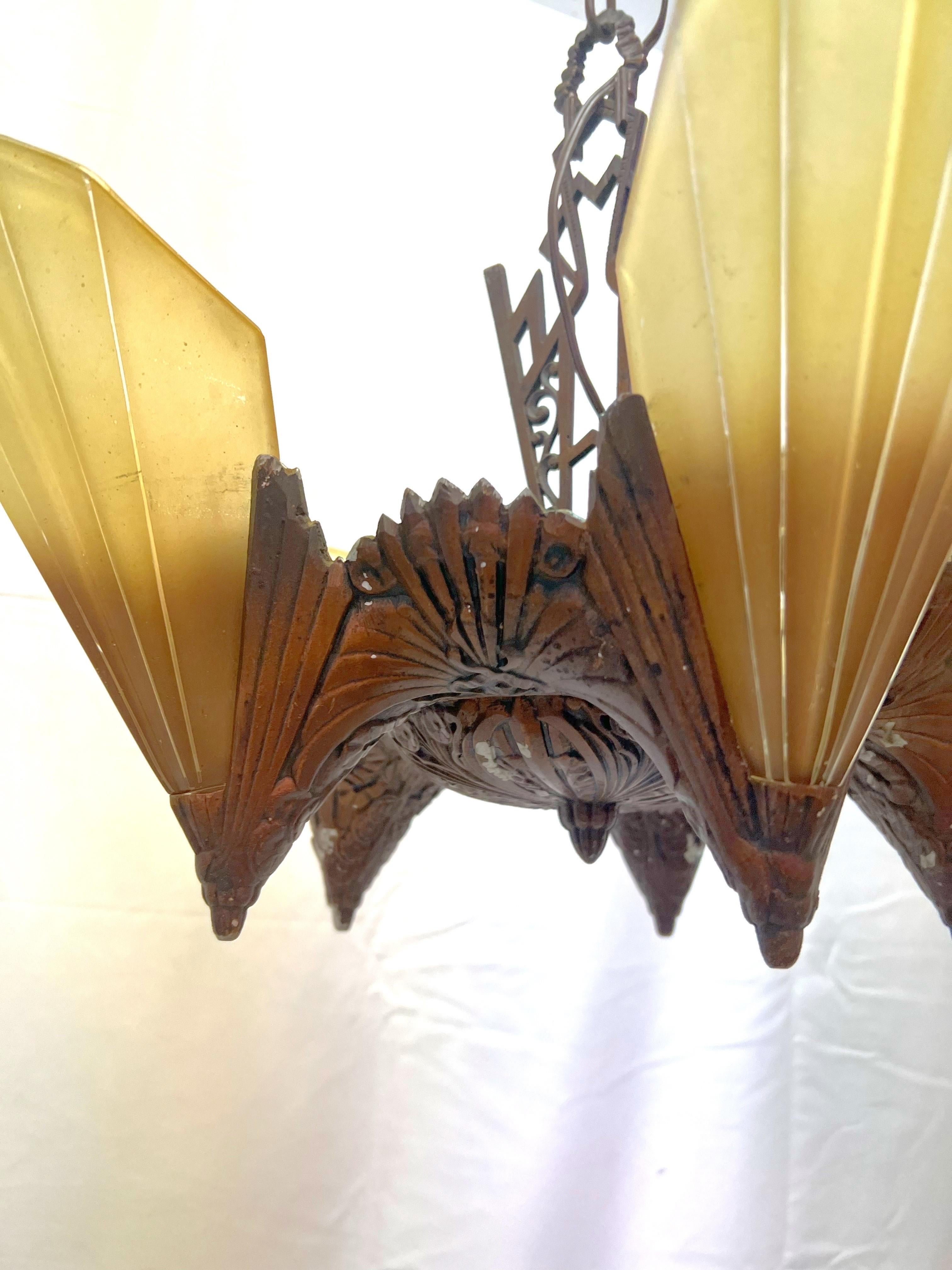Antique Art Deco Slip Shade “Soleure” Chandeliers - a Pair For Sale 7