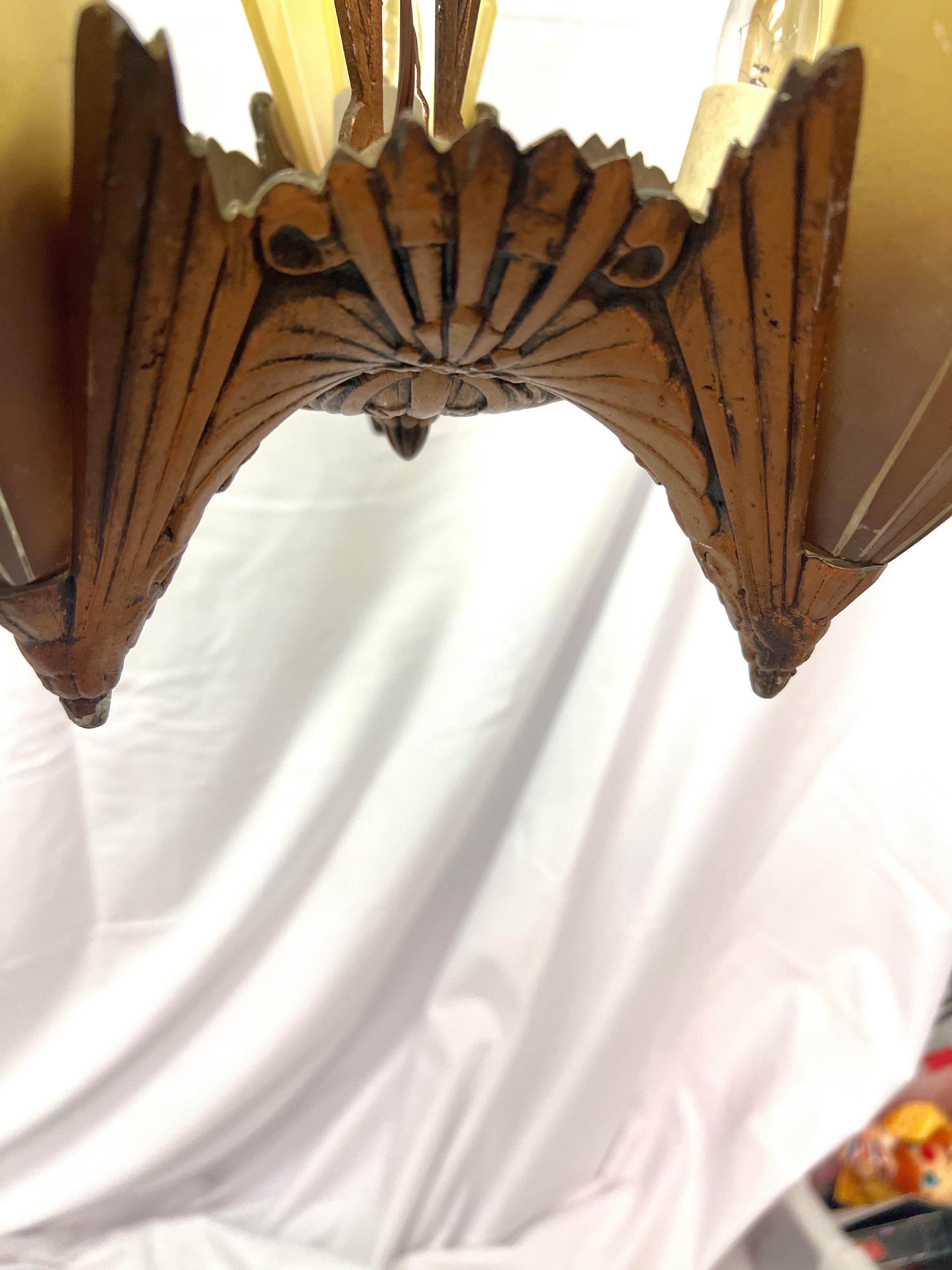 Antike Art-Déco- Soleure-Kronleuchter mit Slip-Schirm - ein Paar im Angebot 8