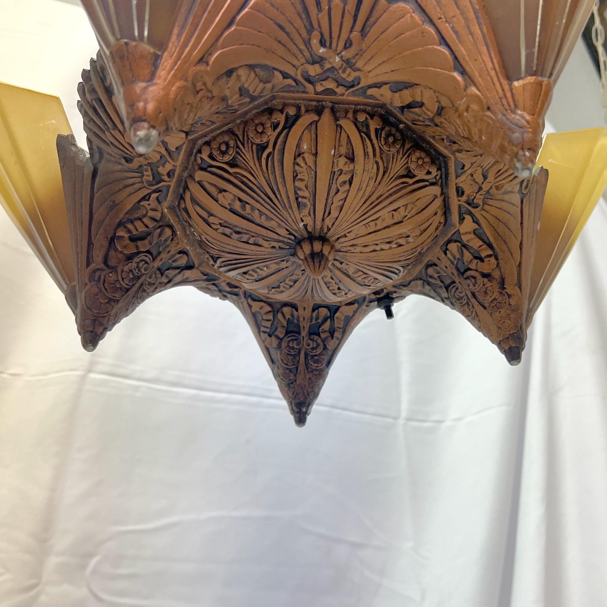 Antike Art-Déco- Soleure-Kronleuchter mit Slip-Schirm - ein Paar im Angebot 13