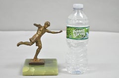 Antique Art Deco Small 6" Bronze Onyx Base Soccer Futbol Player Sculpture Figure