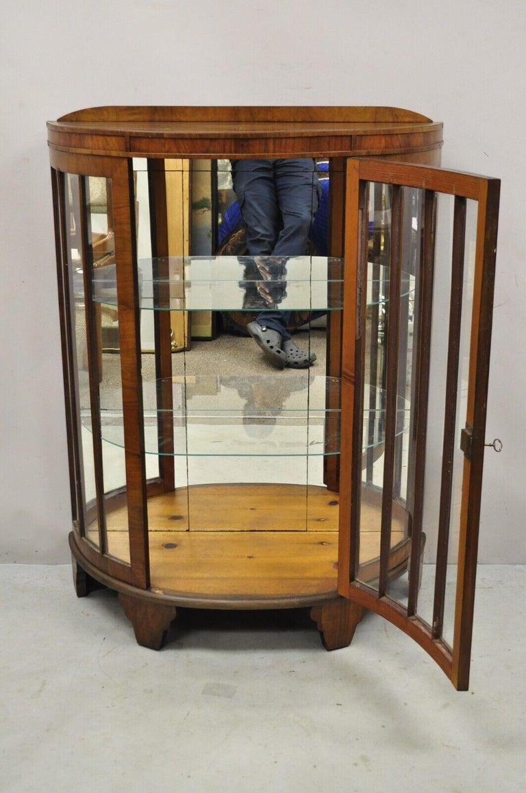 Antique Art Deco Small Half Round Demilune Walnut Curio Display Cabinet ...