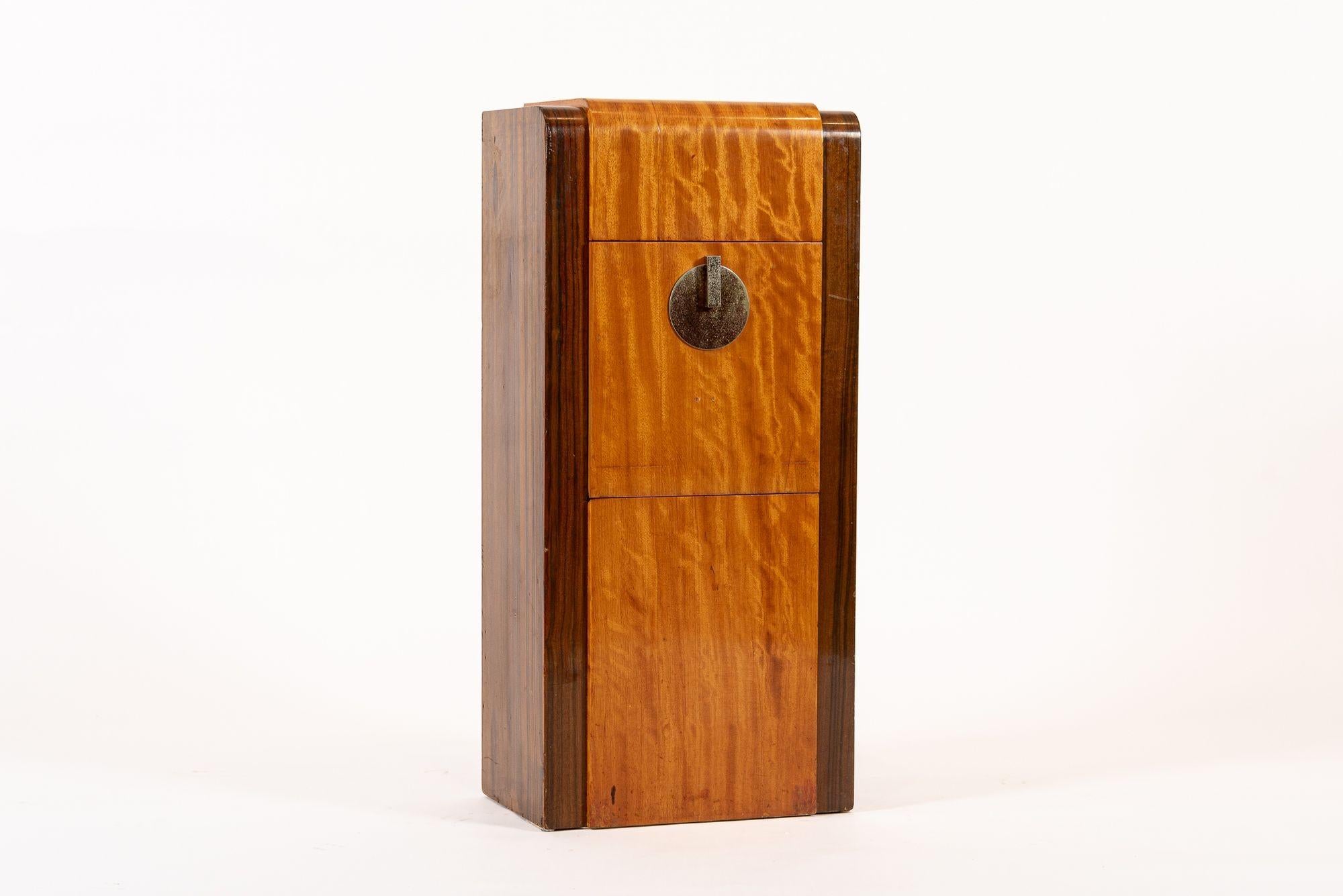 American Antique Art Deco Small Wood Nightstand or Side Cabinet, 1930s For Sale
