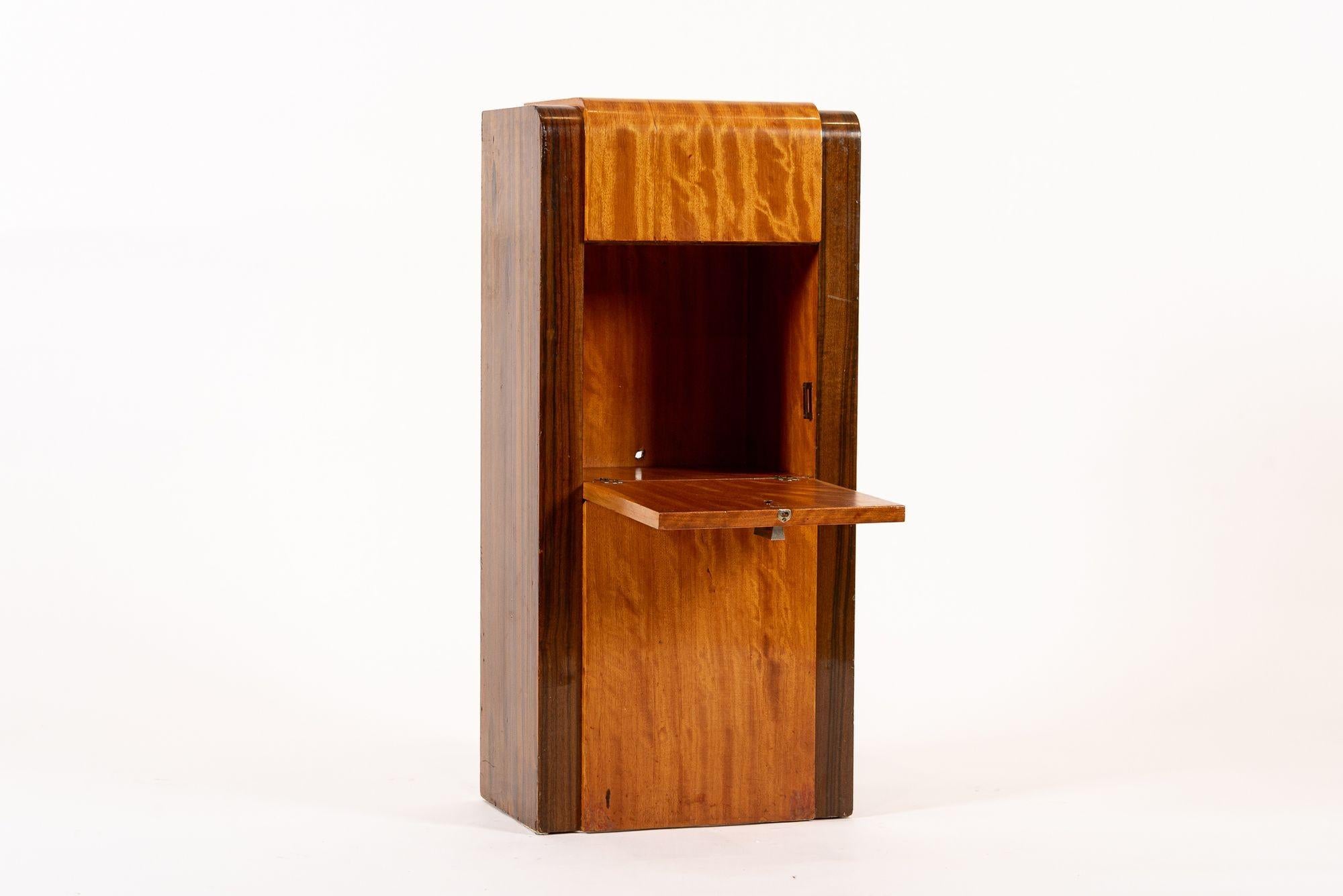 Metal Antique Art Deco Small Wood Nightstand or Side Cabinet, 1930s For Sale