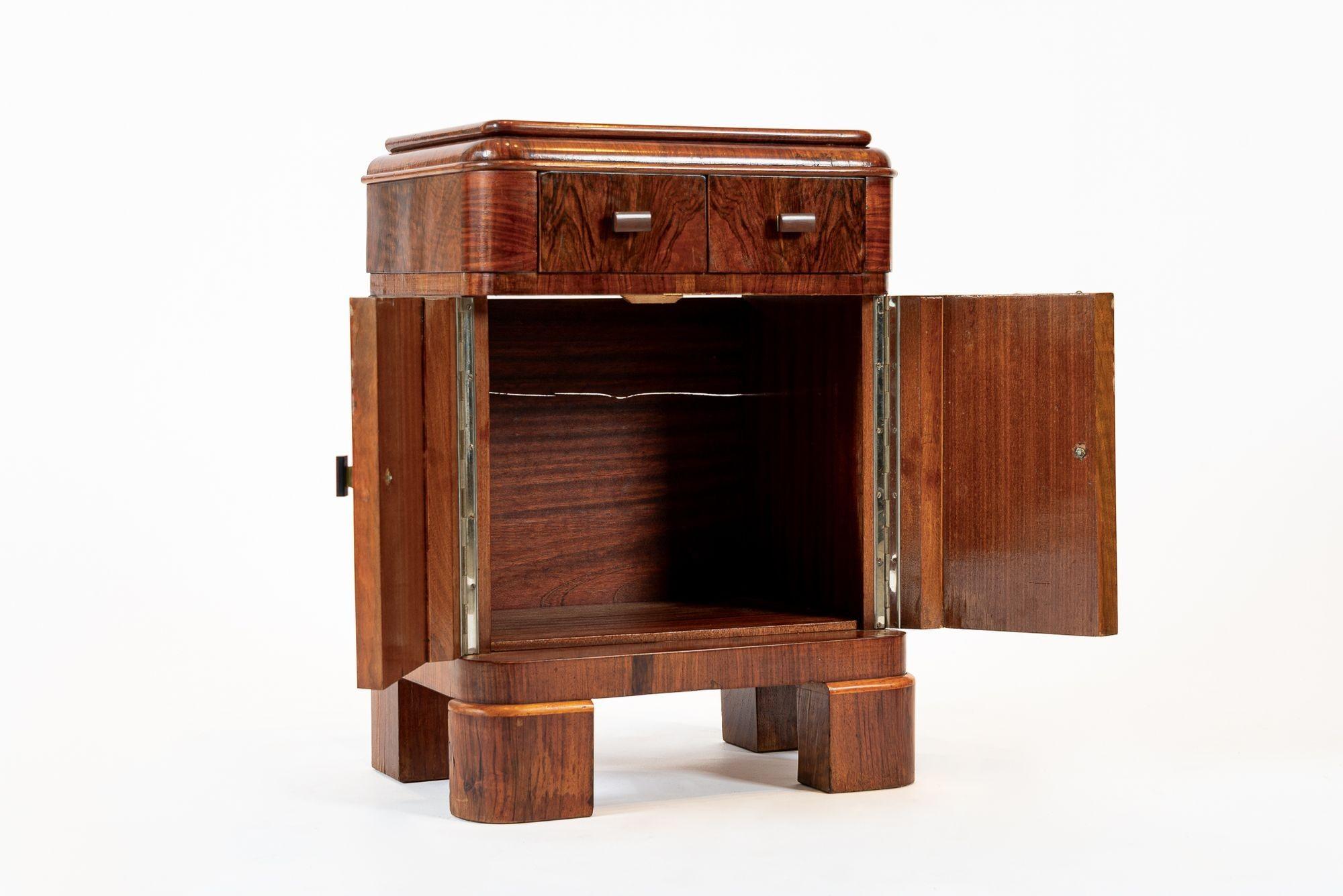 Antique Art Deco Small Wood Side Cabinet or Nightstand 1940s For Sale 6