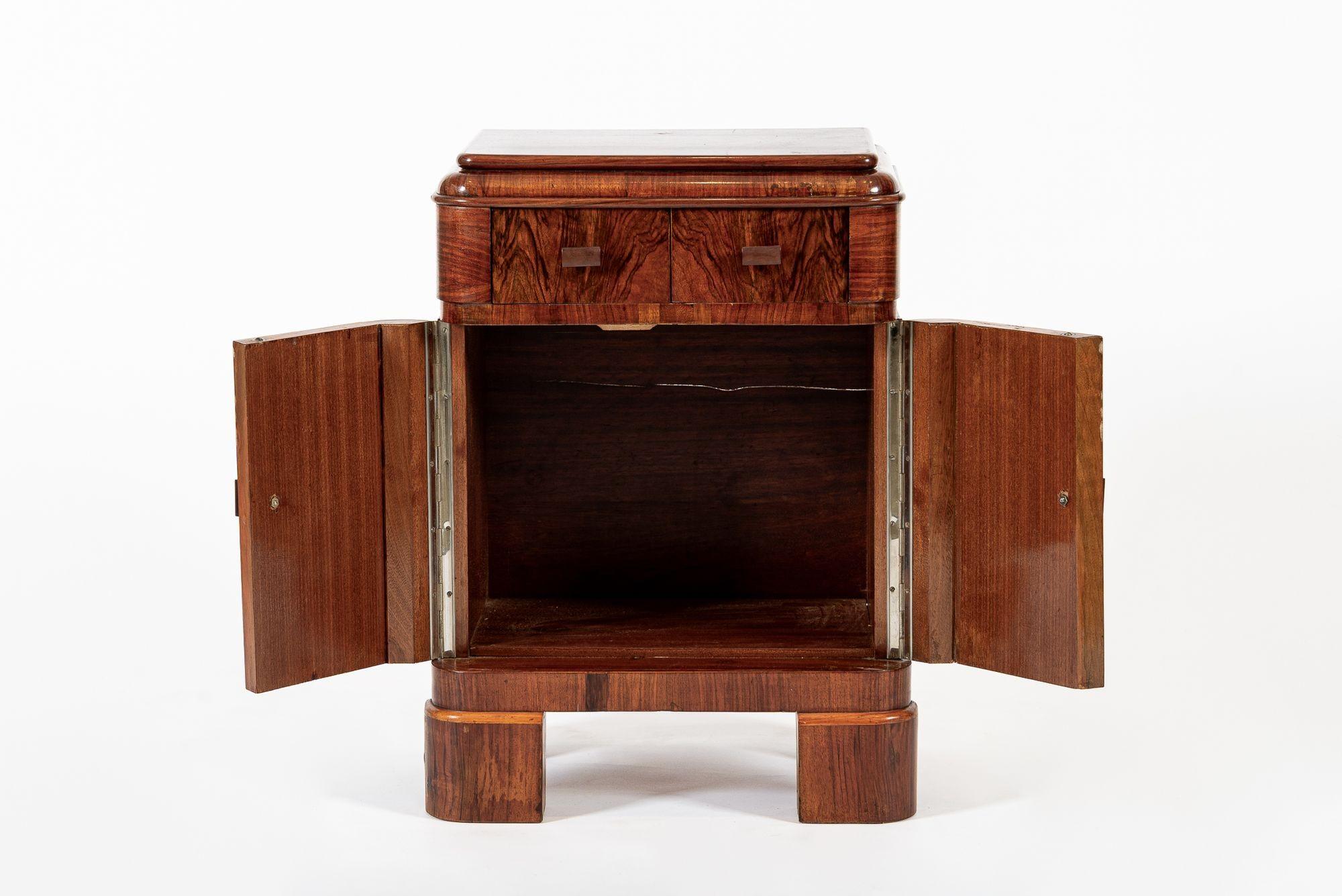 French Antique Art Deco Small Wood Side Cabinet or Nightstand 1940s For Sale