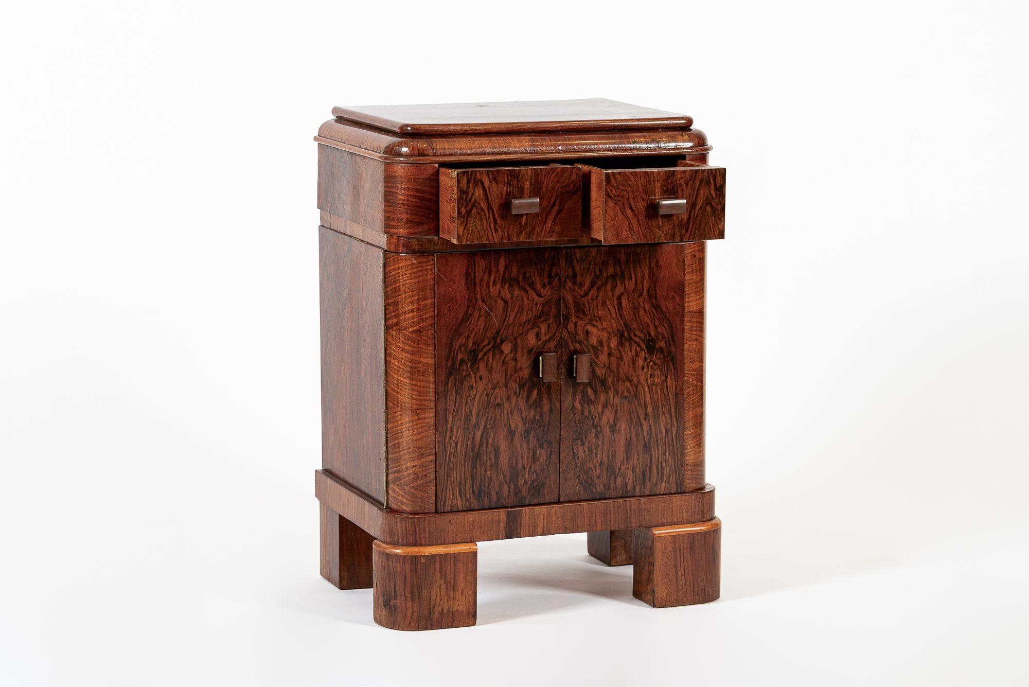 Antique Art Deco Small Wood Side Cabinet or Nightstand 1940s In Good Condition For Sale In Detroit, MI