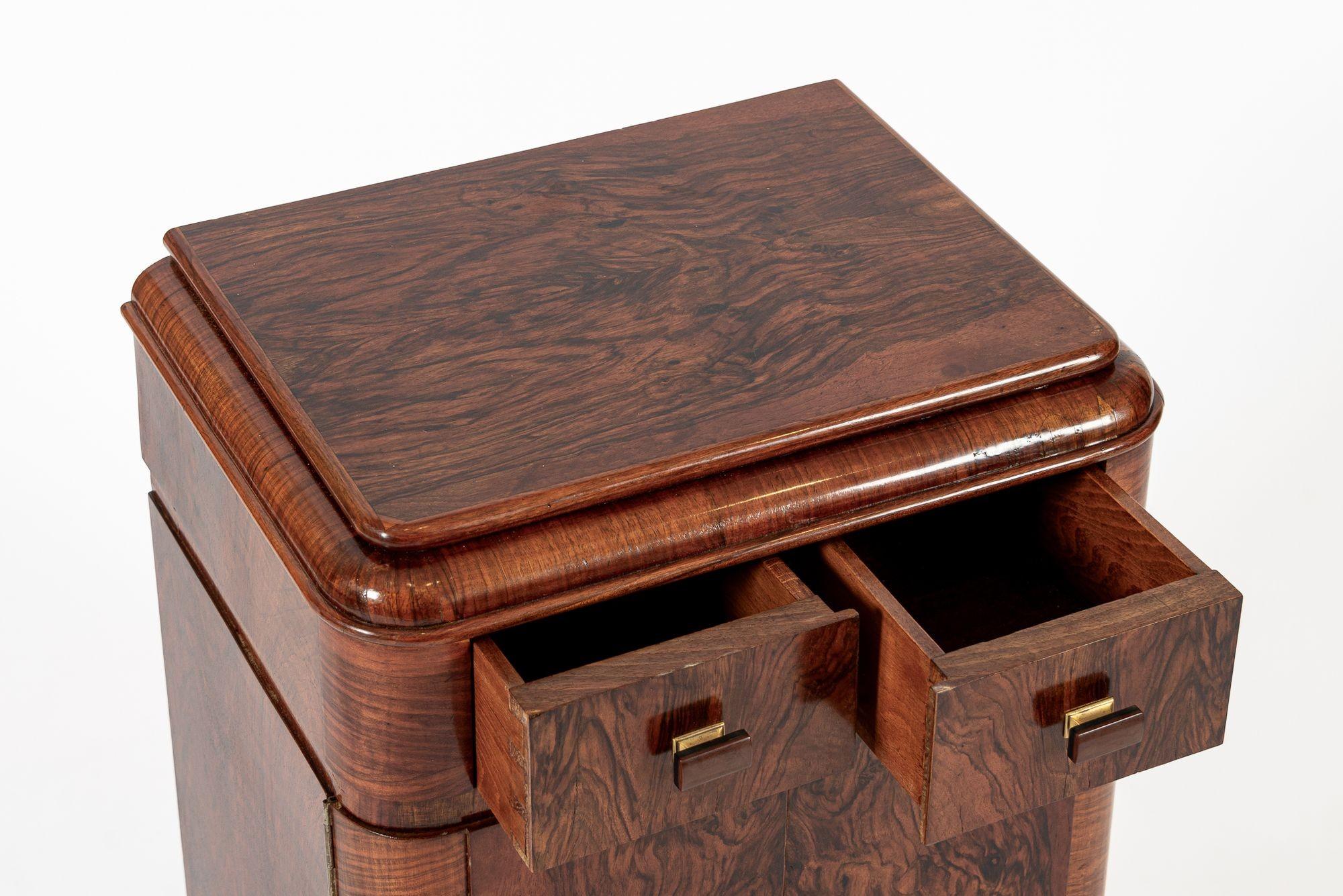 Metal Antique Art Deco Small Wood Side Cabinet or Nightstand 1940s For Sale