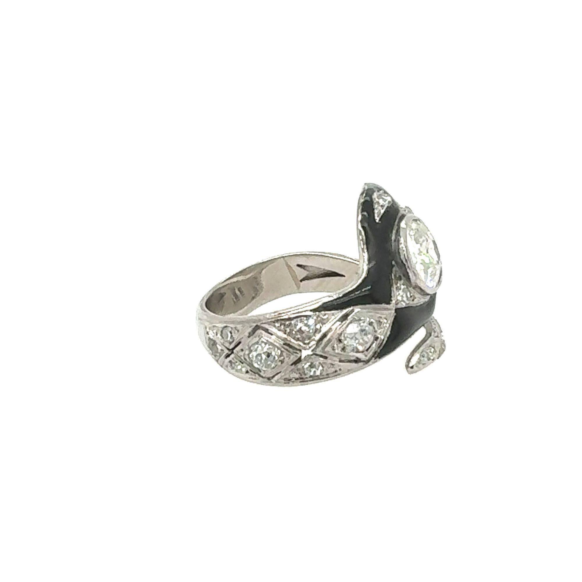 Round Cut Antique Art Deco Snake Ring with Diamonds For Sale