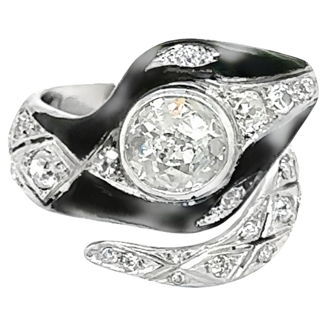 Antique Art Deco Snake Ring with Diamonds