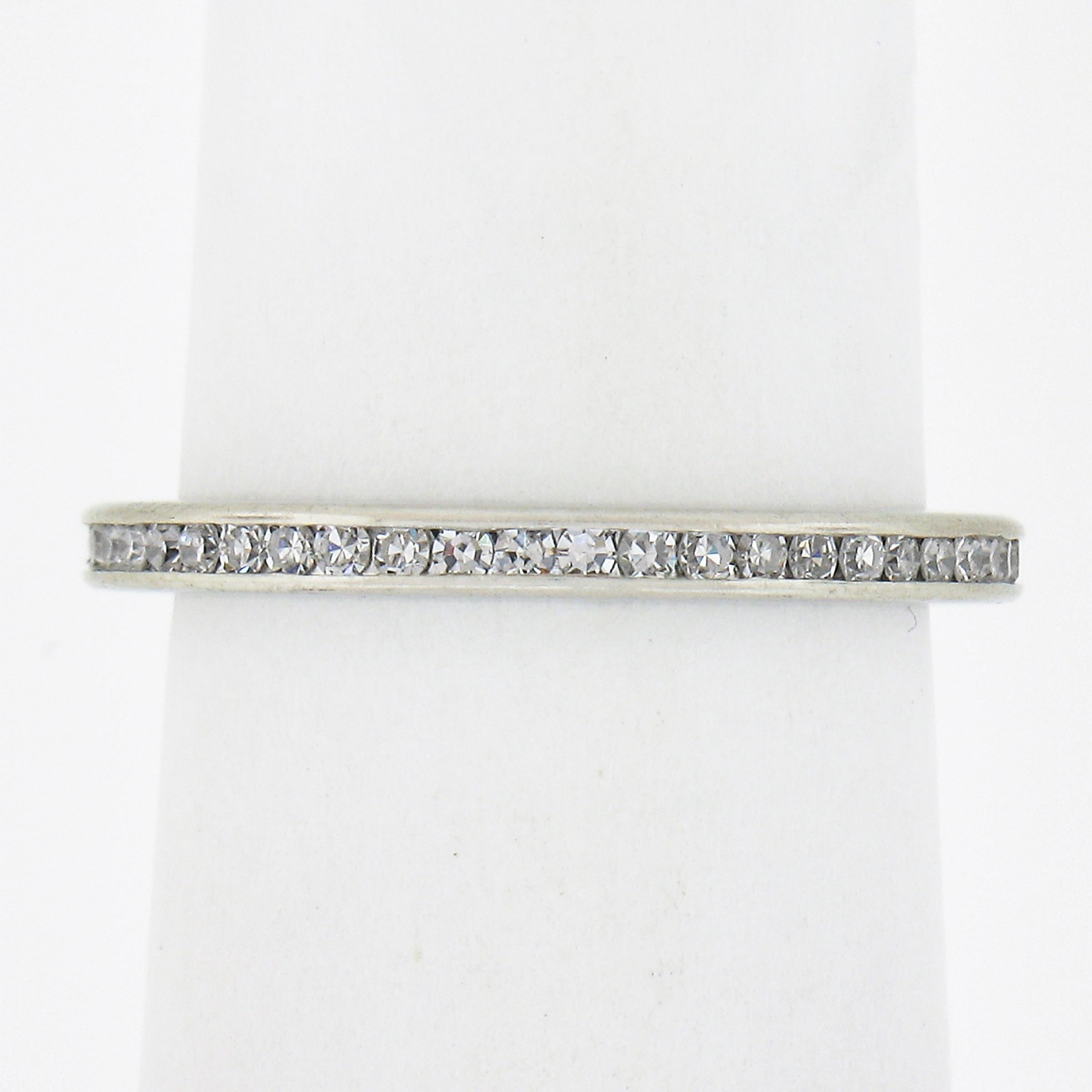 Single Cut Antique Art Deco Solid Platinum .50ctw Channel Diamond Eternity Stack Band Ring For Sale