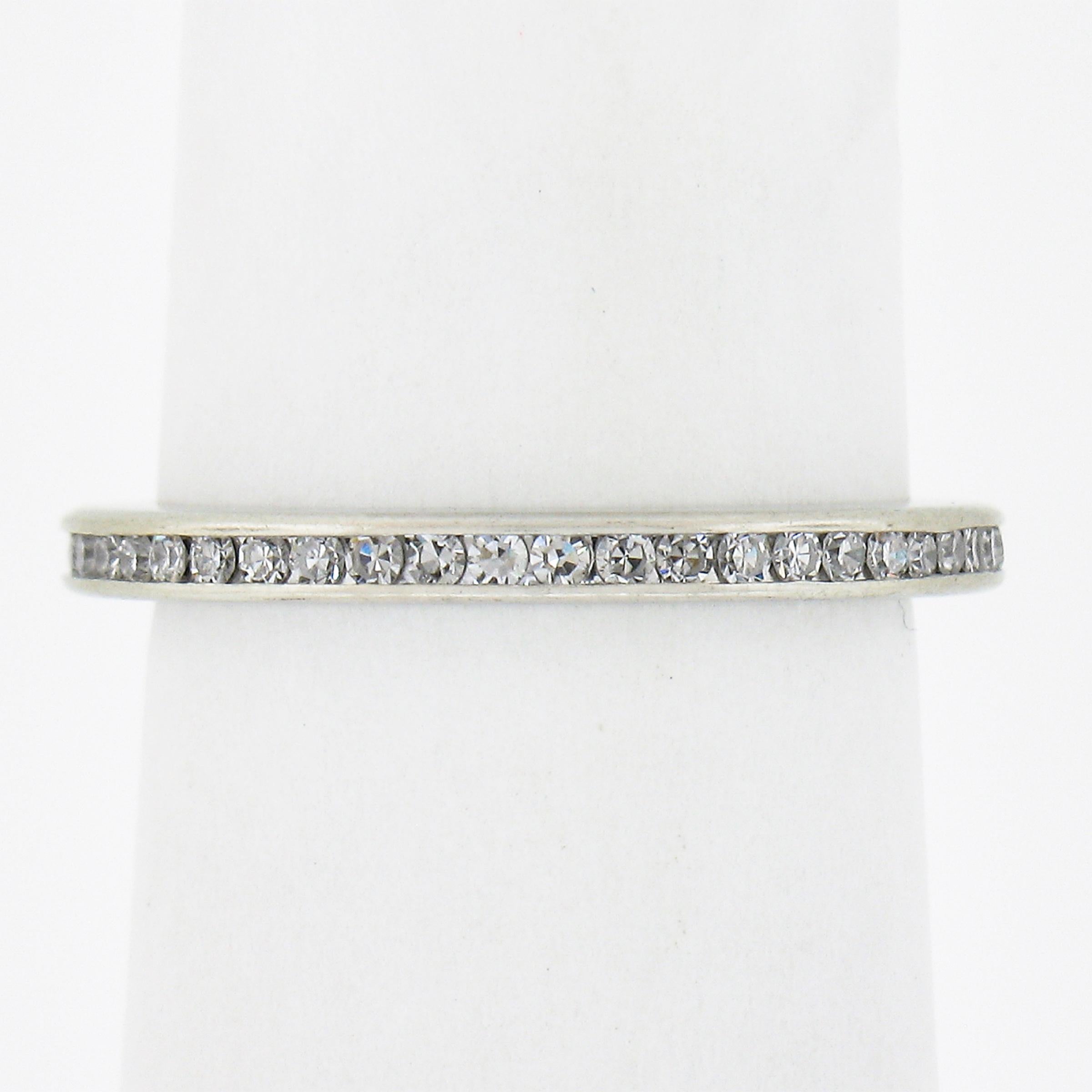Antique Art Deco Solid Platinum .50ctw Channel Diamond Eternity Stack Band Ring In Good Condition For Sale In Montclair, NJ