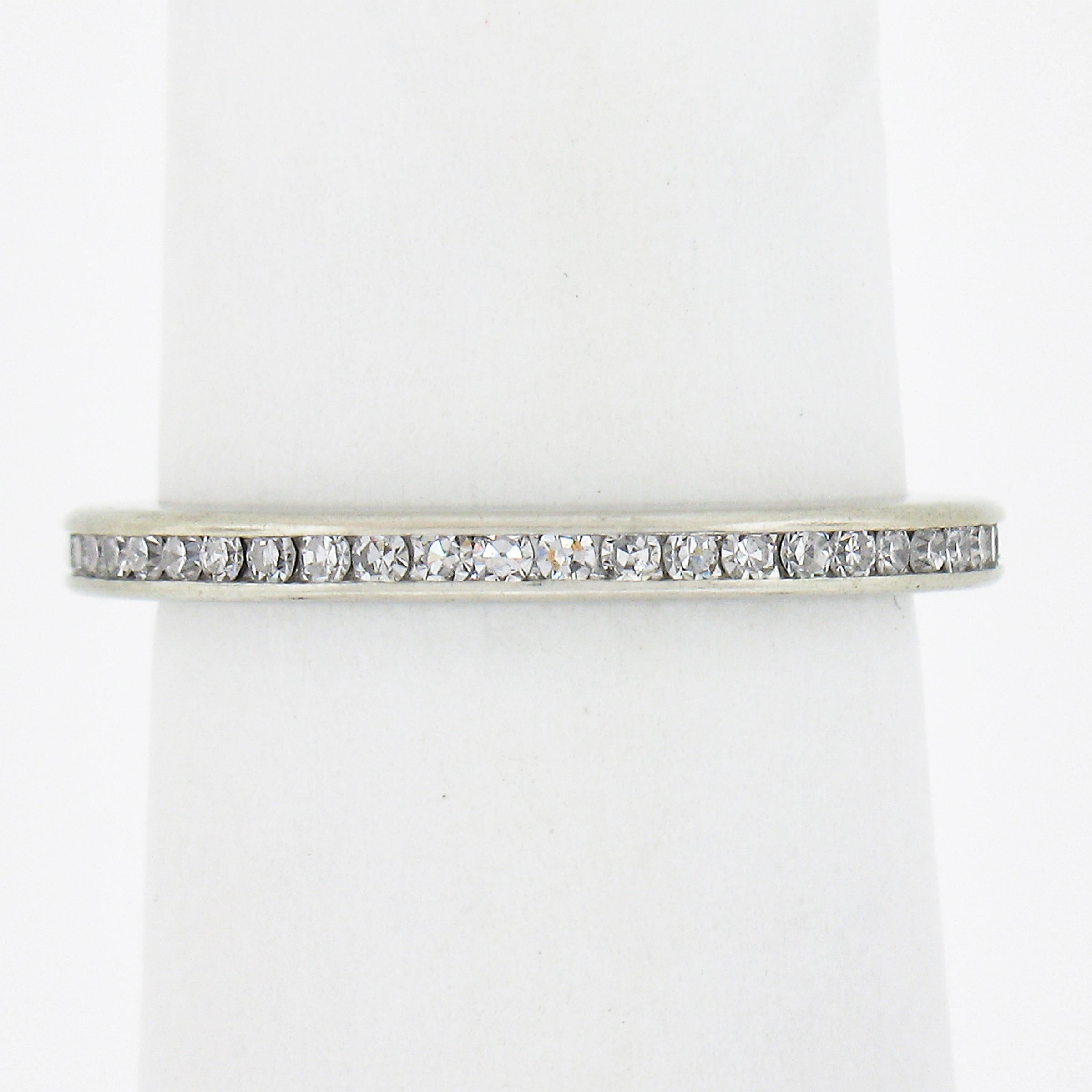 Women's Antique Art Deco Solid Platinum .50ctw Channel Diamond Eternity Stack Band Ring For Sale
