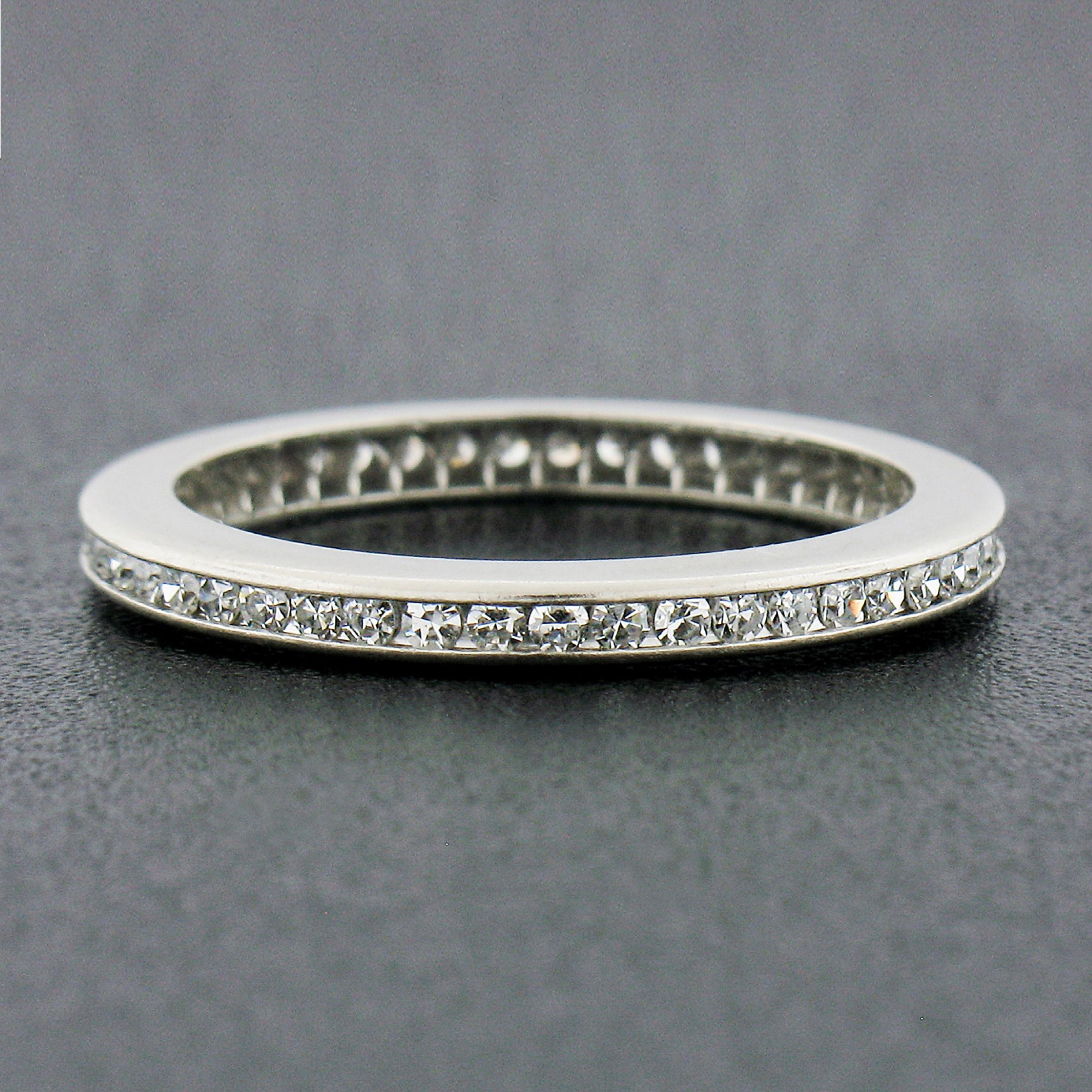 Antique Art Deco Solid Platinum .50ctw Channel Diamond Eternity Stack Band Ring For Sale 1