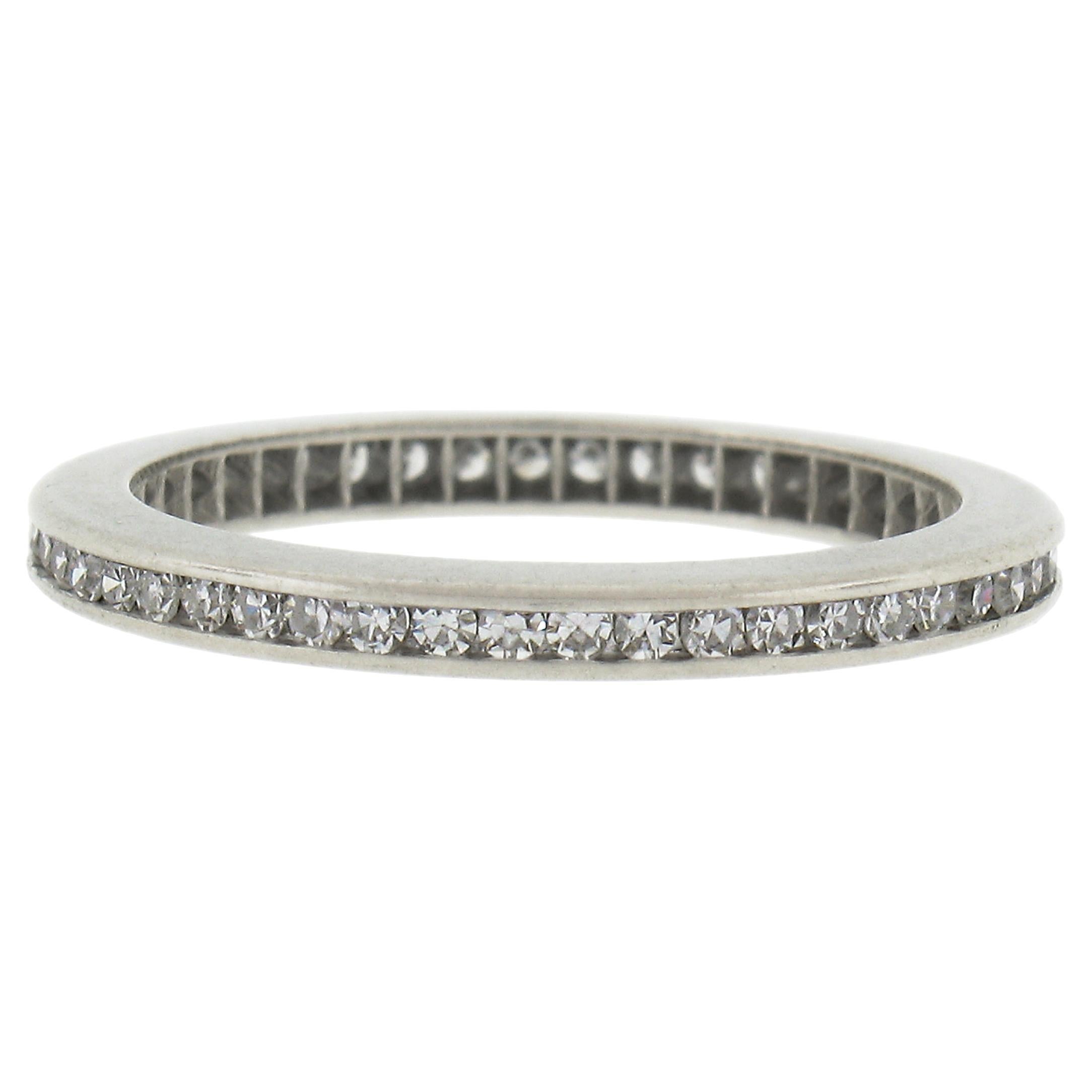 Antique Art Deco Solid Platinum .50ctw Channel Diamond Eternity Stack Band Ring For Sale