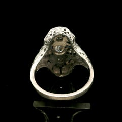 Antique Art Deco Solid White Gold Old Diamond & Sapphire Dinner Ring