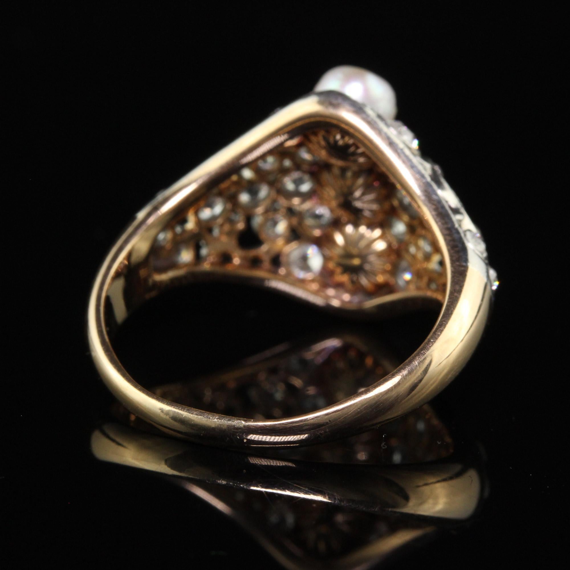 Antique Edwardian Spaulding and Co 18K Gold Platinum Old Euro Diamond Pearl Ring For Sale 1