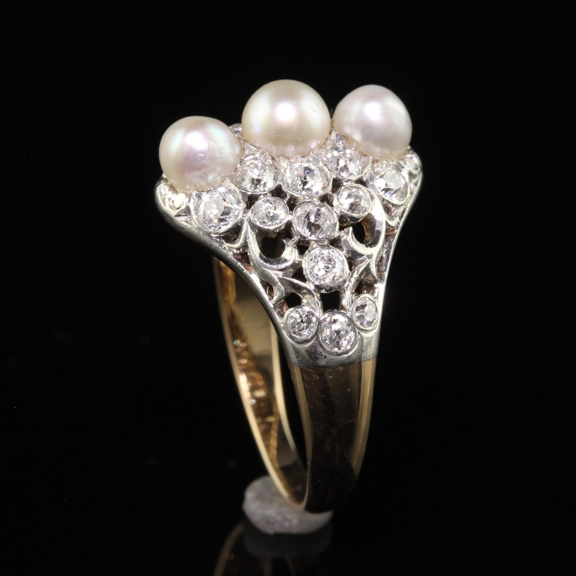 Antique Edwardian Spaulding and Co 18K Gold Platinum Old Euro Diamond Pearl Ring For Sale 2