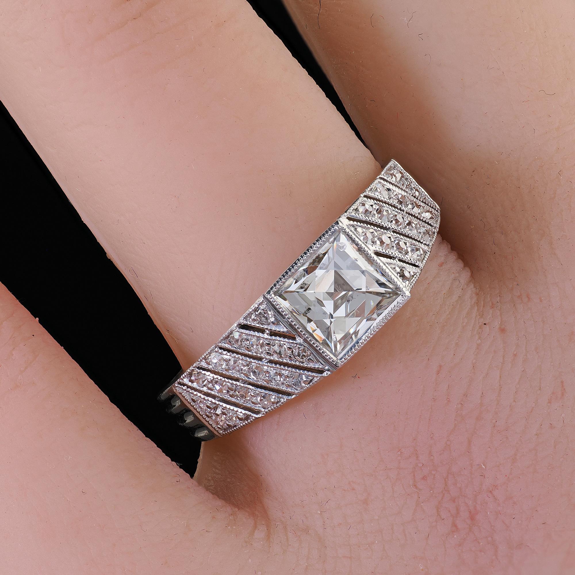 Antique Art Deco Spaulding Co Platinum French Cut Diamond Engagement Ring - GIA For Sale 6