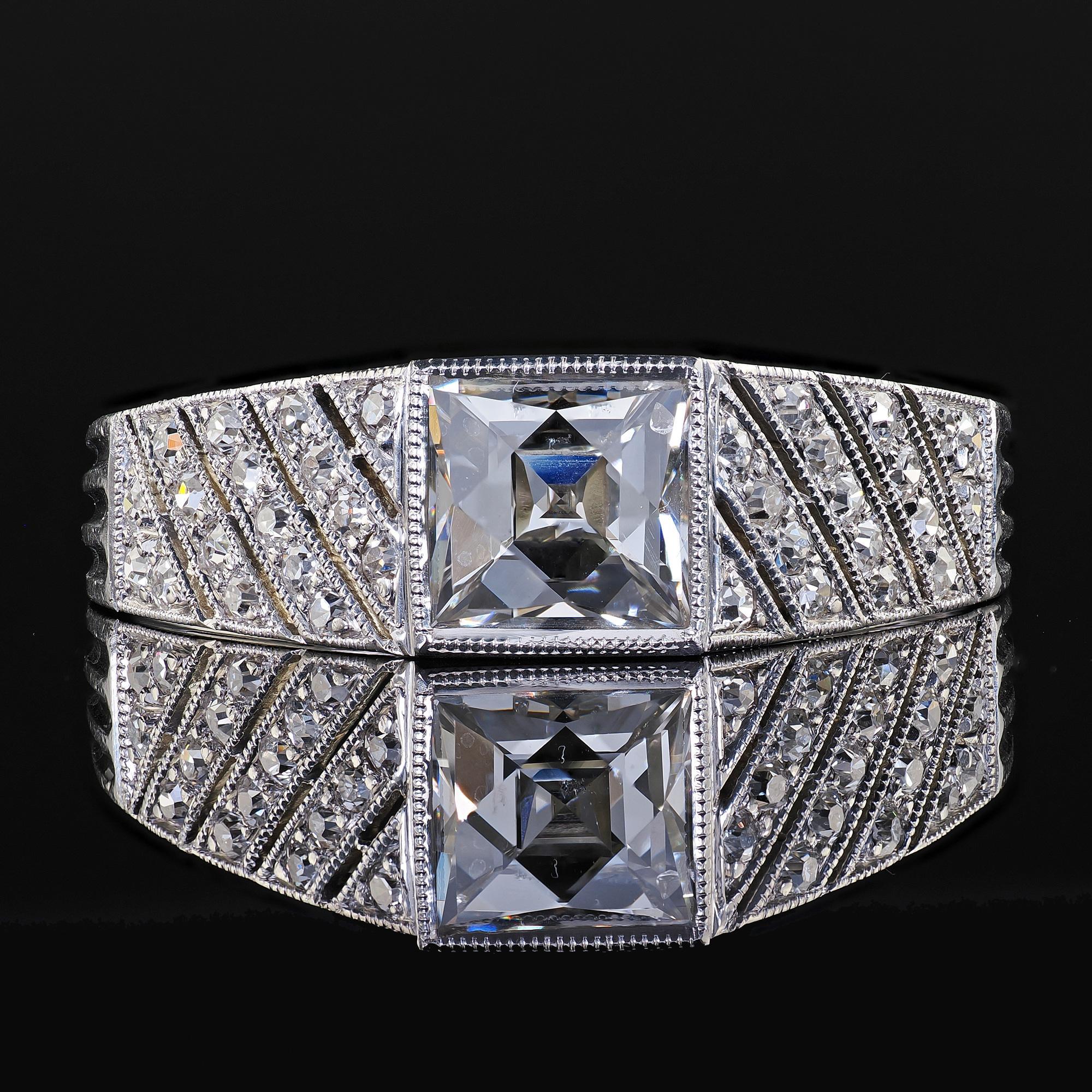 Antique Art Deco Spaulding Co Platinum French Cut Diamond Engagement Ring - GIA For Sale 3