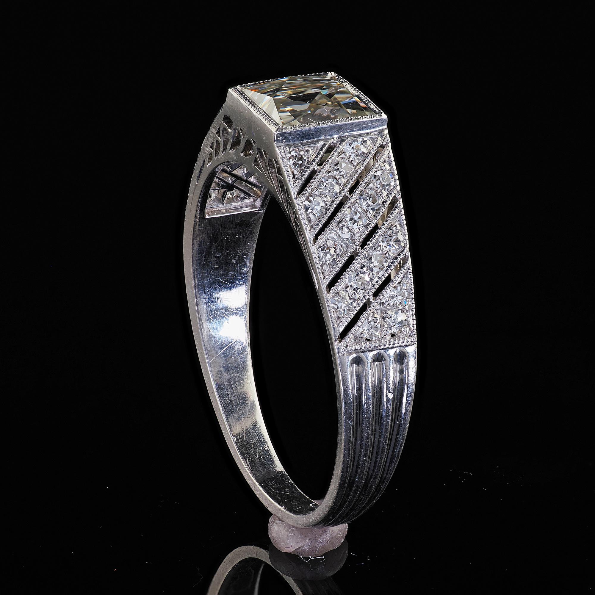 Antique Art Deco Spaulding Co Platinum French Cut Diamond Engagement Ring - GIA For Sale 5