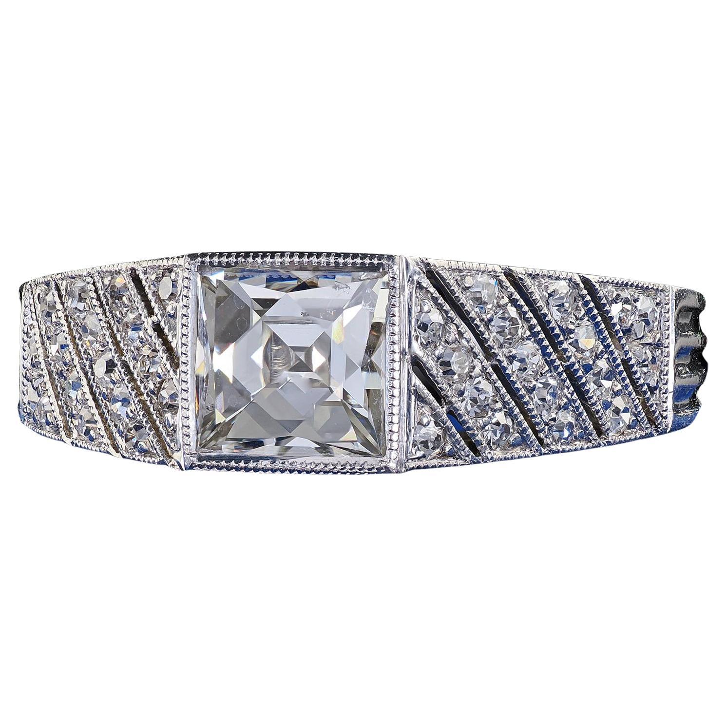 Antique Art Deco Spaulding Co Platinum French Cut Diamond Engagement Ring - GIA For Sale