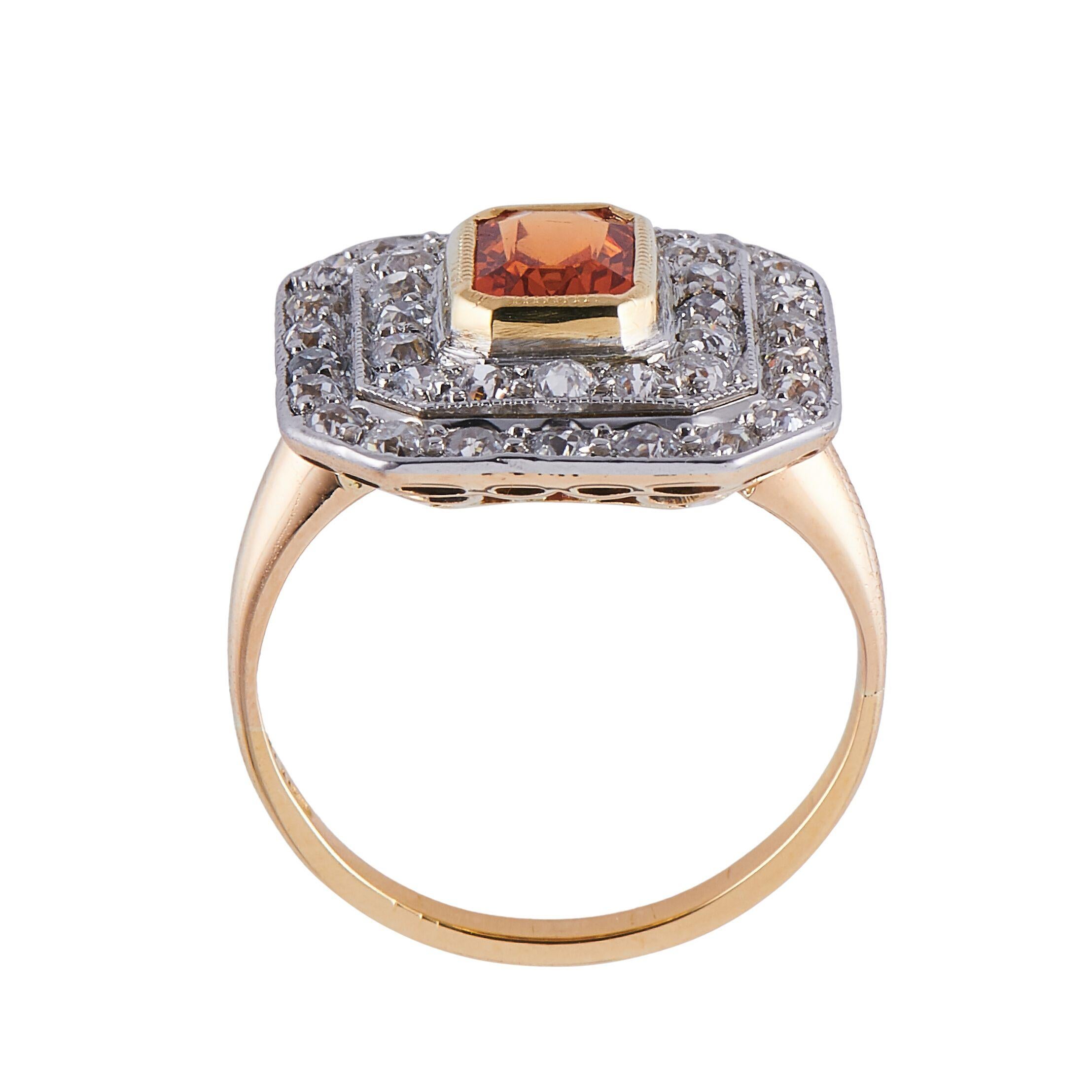 Women's Art Deco Style, Spessartine ‘Mandarin’ Garnet and Diamond Cluster Ring