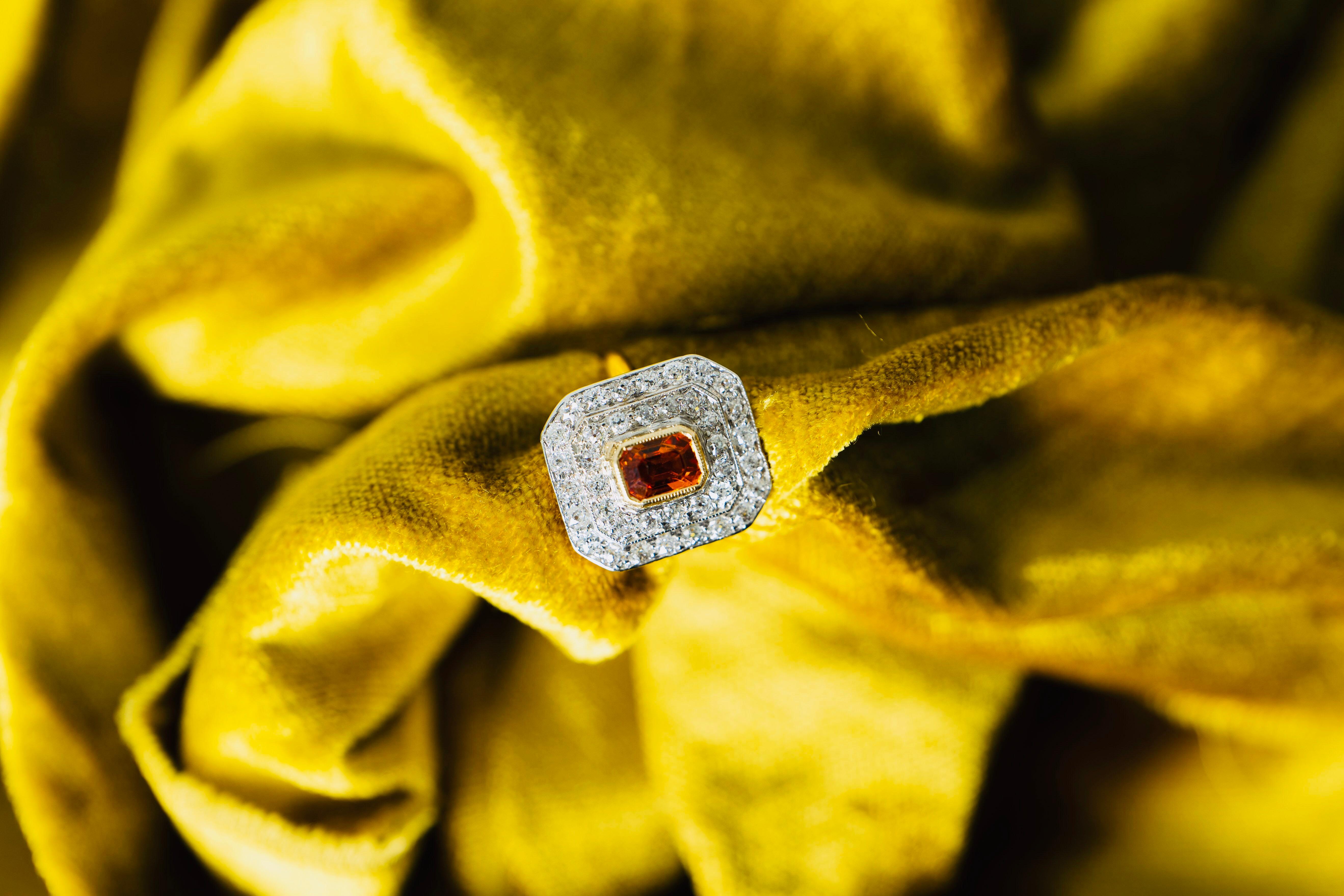Art Deco Style, Spessartine ‘Mandarin’ Garnet and Diamond Cluster Ring 2