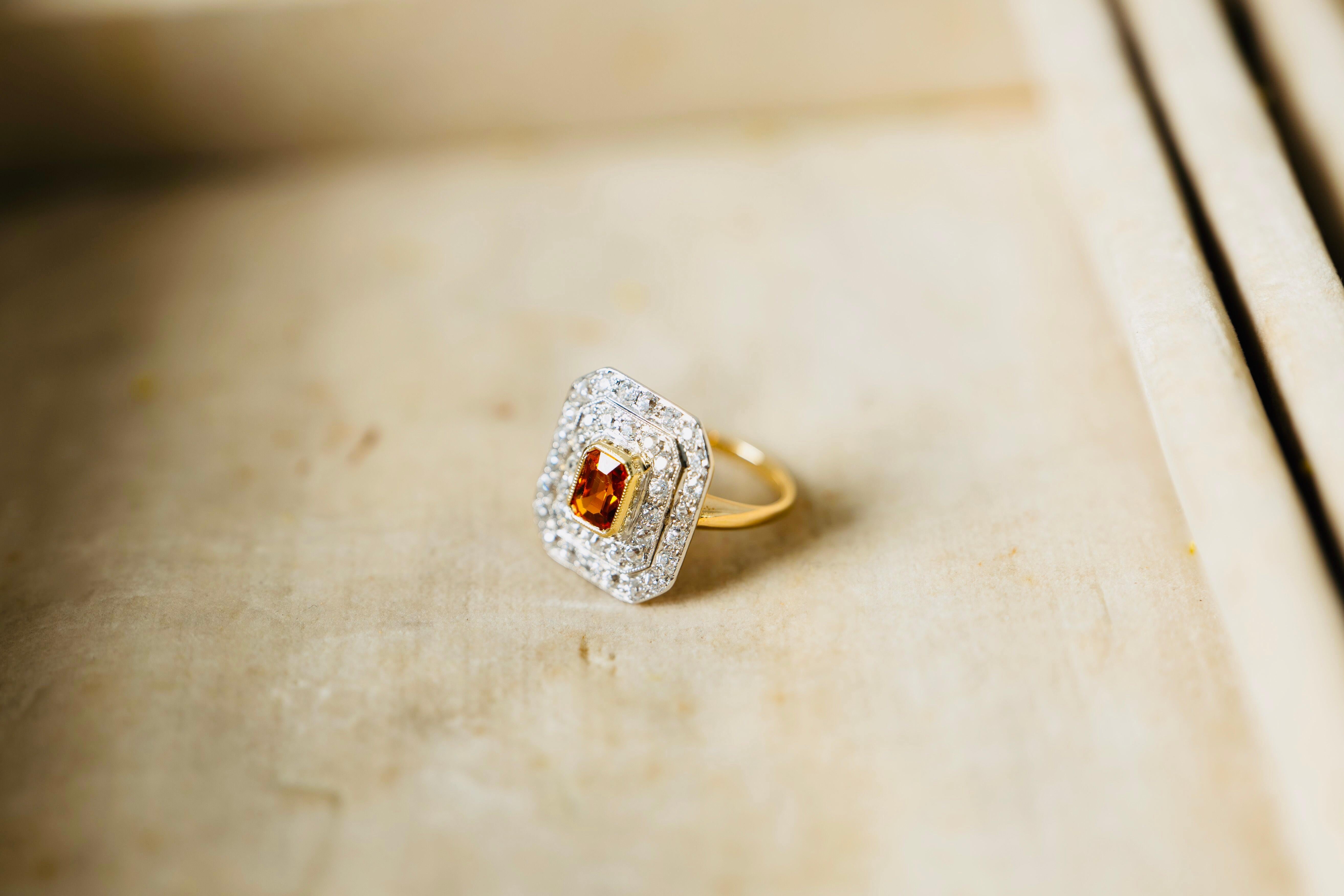 Art Deco Style, Spessartine ‘Mandarin’ Garnet and Diamond Cluster Ring 3