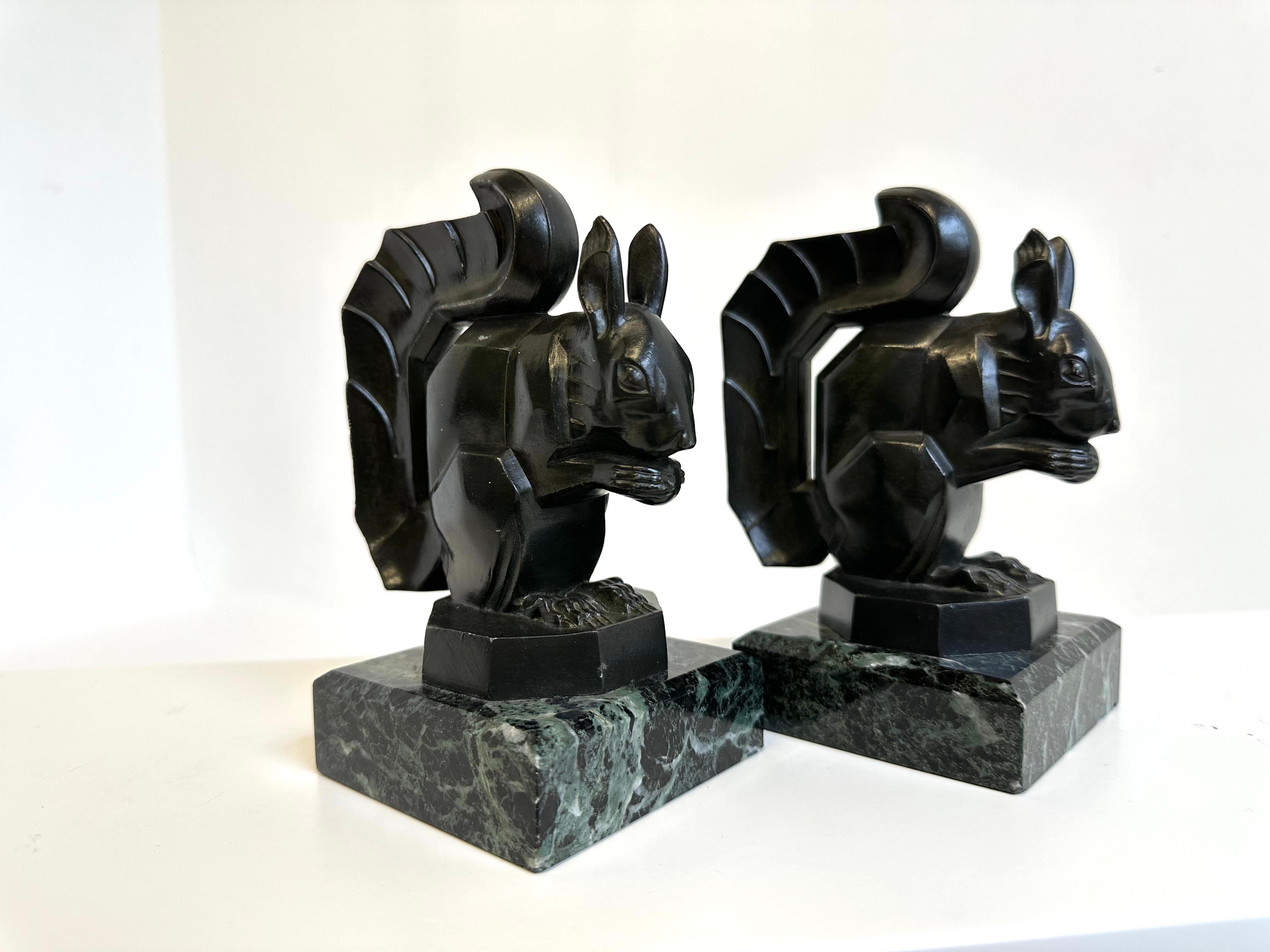 Antique Art Deco ''Squirrel'' Bookends by Max Le Verrier 1930 France Marble For Sale 1