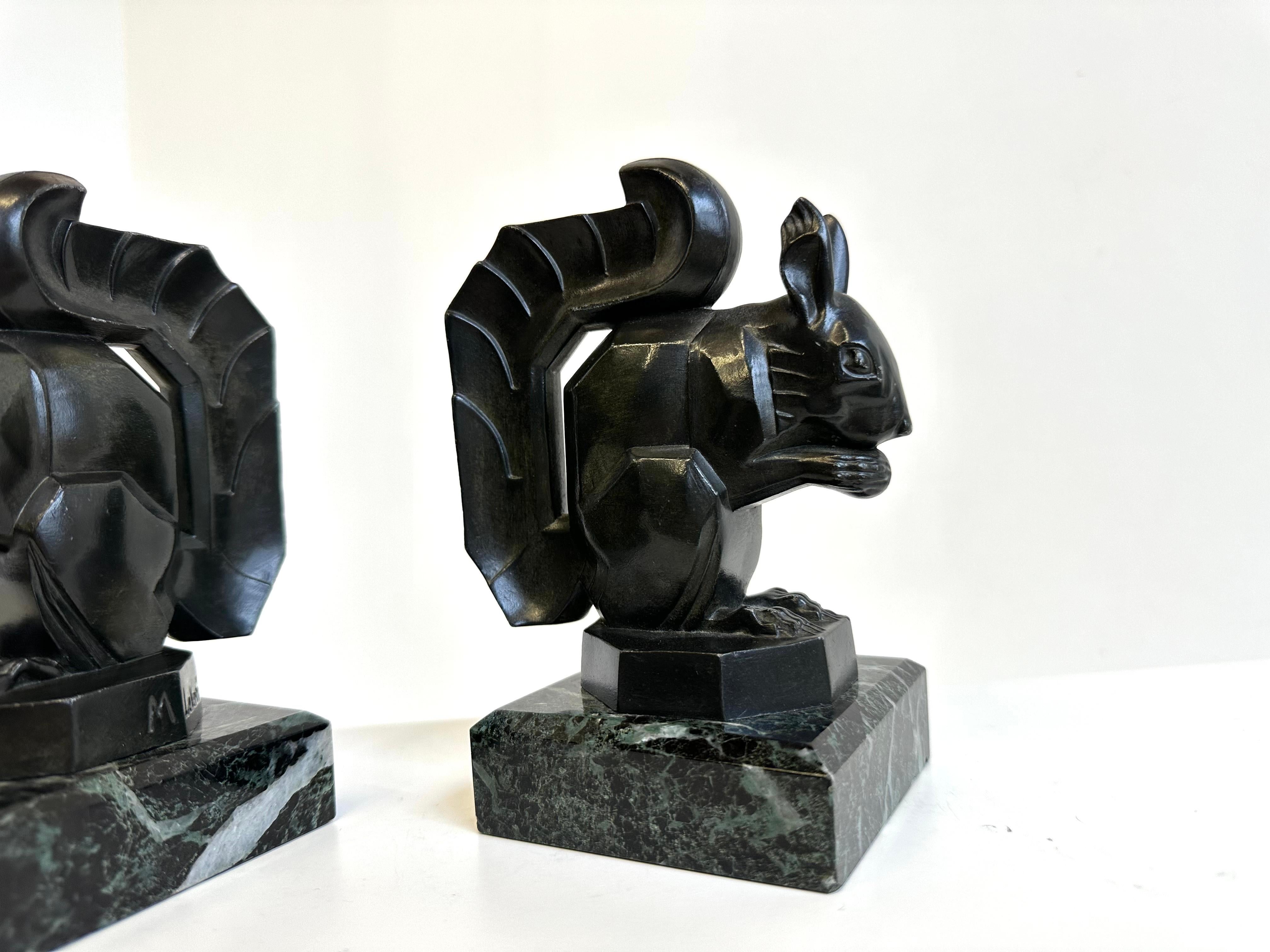 Antique Art Deco ''Squirrel'' Bookends by Max Le Verrier 1930 France Marble For Sale 2