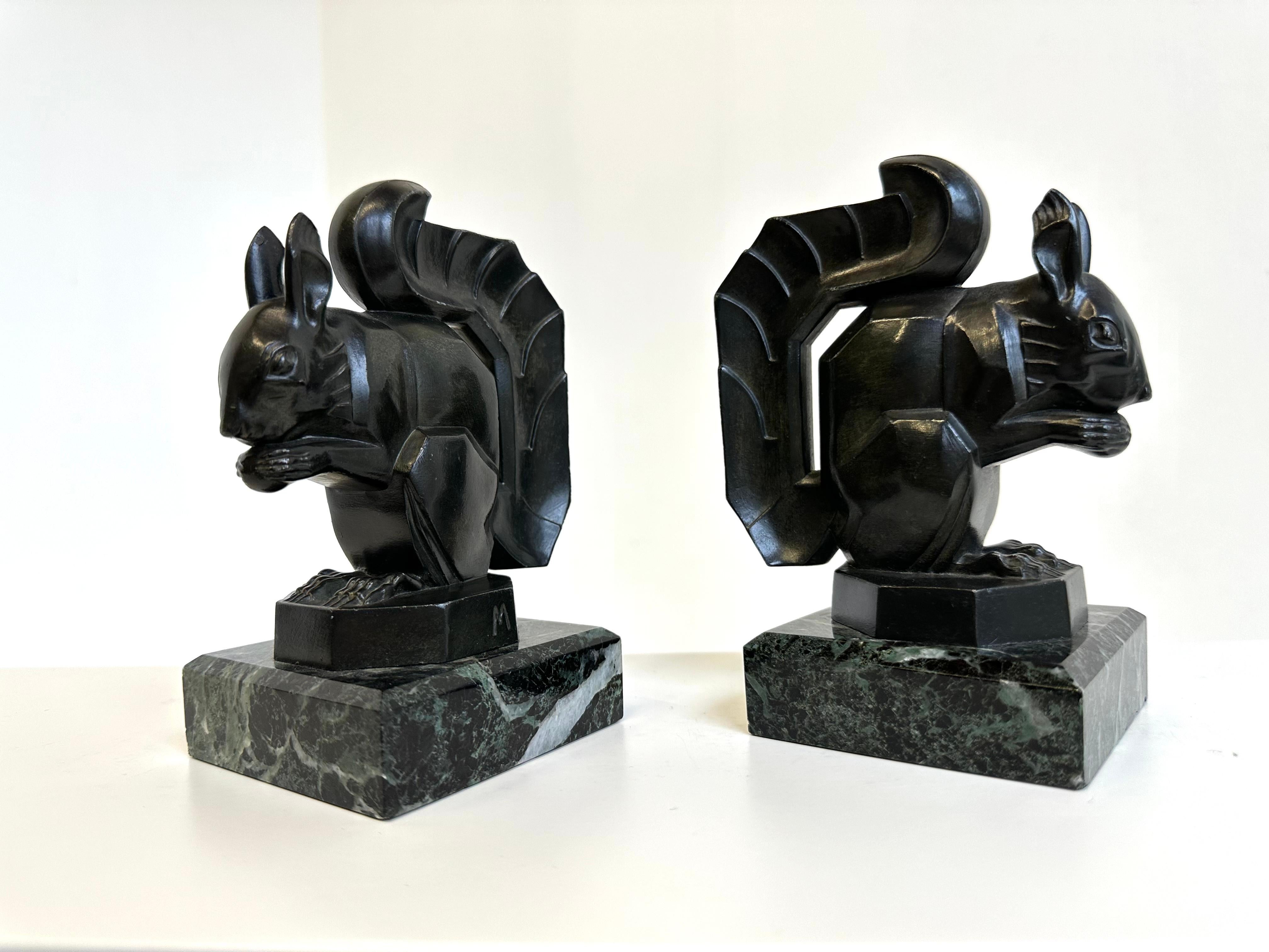 Antique Art Deco ''Squirrel'' Bookends by Max Le Verrier 1930 France Marble For Sale 3