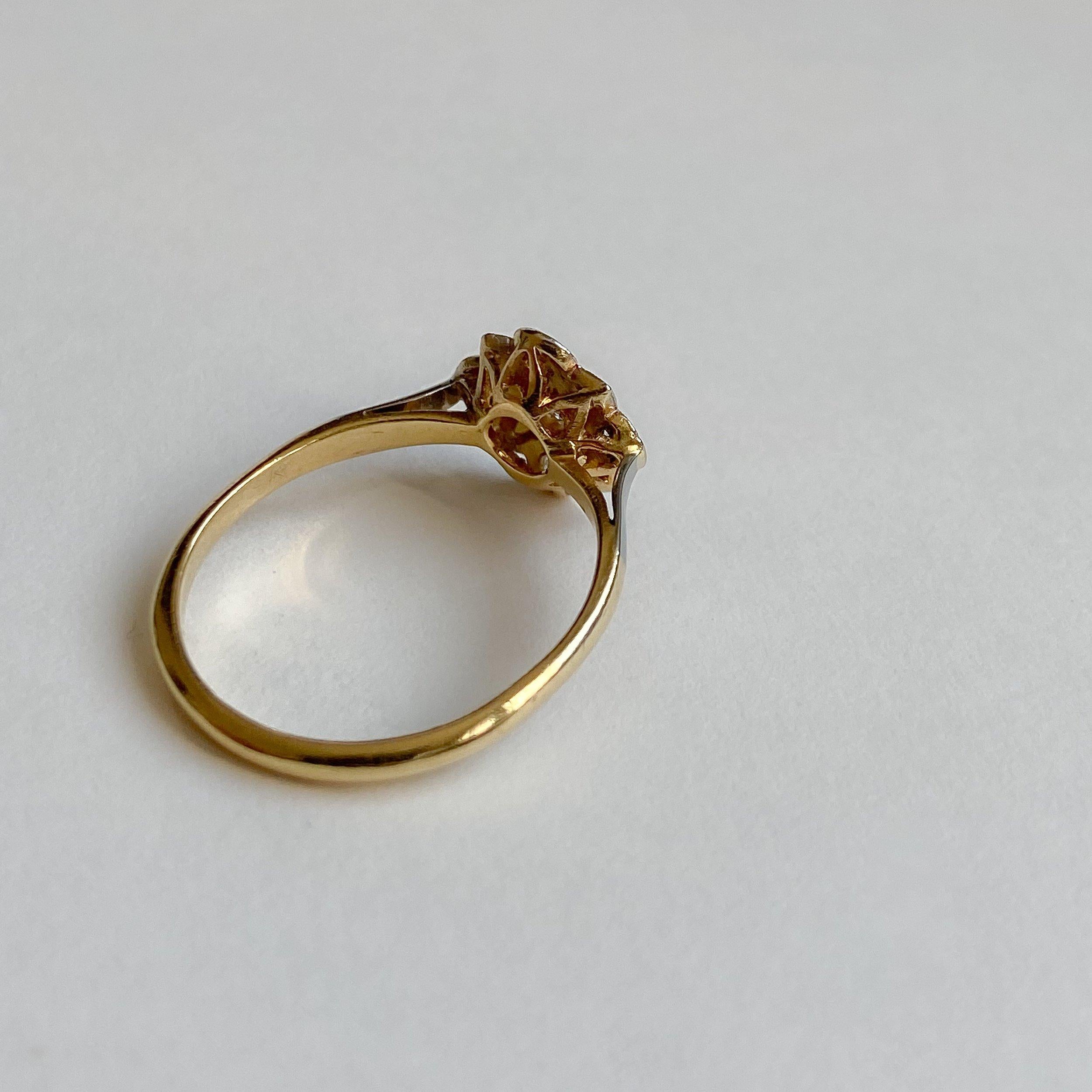 Women's Antique Art Deco Star Set Natural Diamond Cluster Ring 18k Platinum For Sale