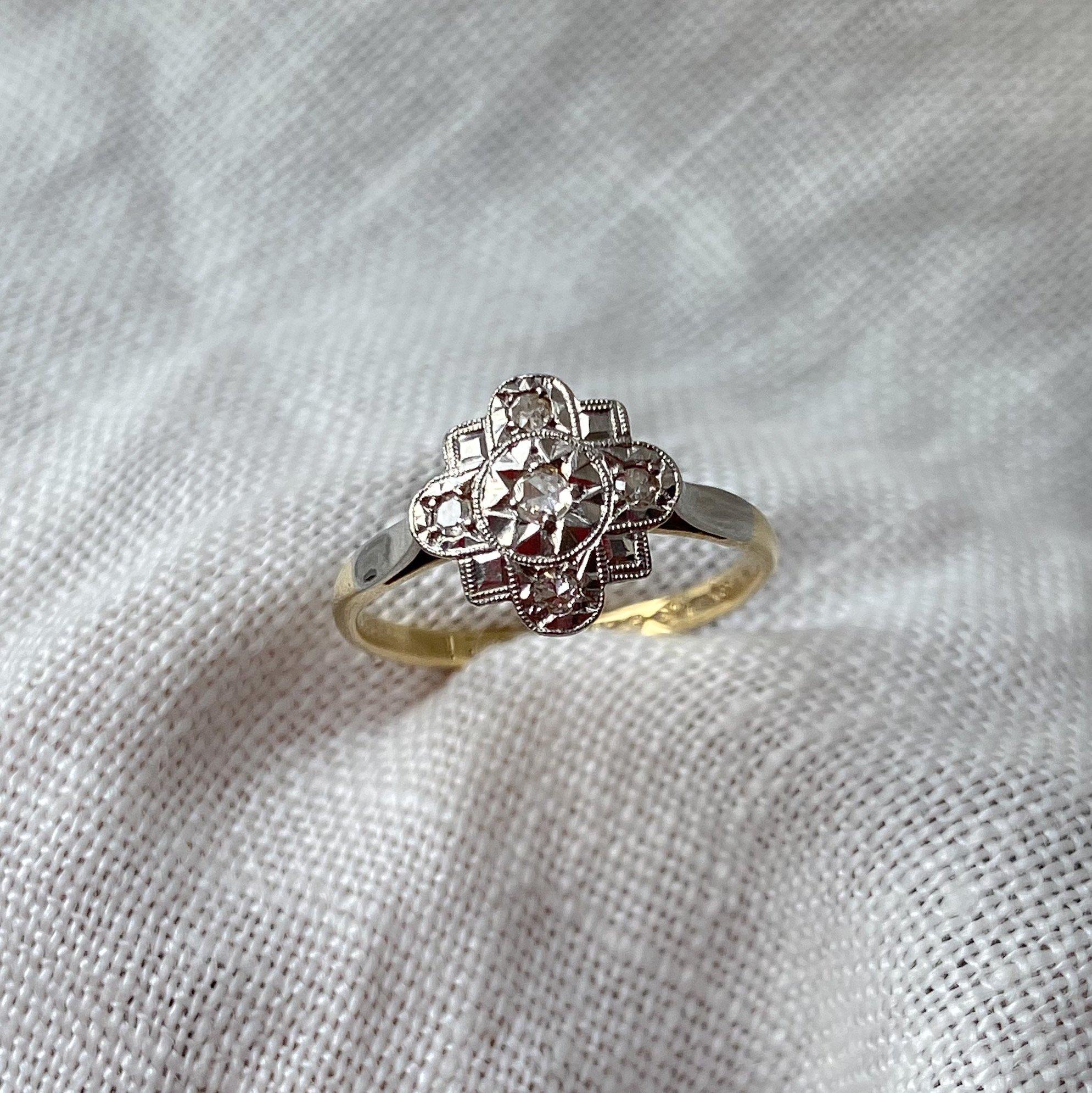 Antiker Art Deco Star Set Natürlicher Diamant-Cluster-Ring 18k Platin Damen im Angebot