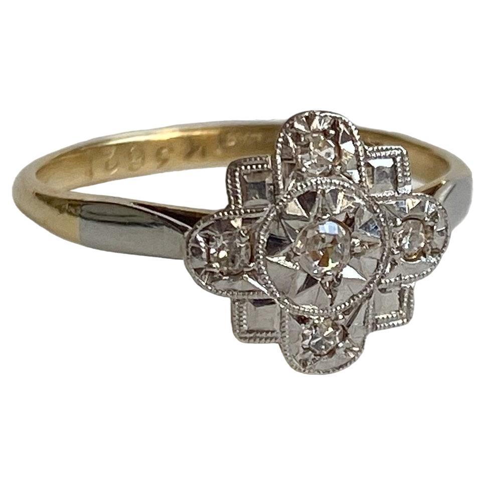 Antiker Art Deco Star Set Natürlicher Diamant-Cluster-Ring 18k Platin im Angebot