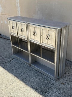 Antique Art Deco Steel Metal Dual Sided Dental Medical Cabinets Bar - a Pair