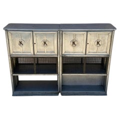 Antique Art Deco Steel Metal Dual Sided Dental Medical Cabinets Bar - a Pair