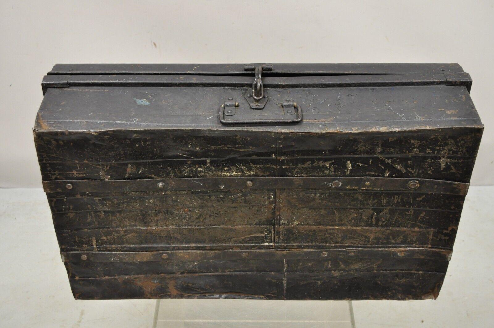 Antique Art Deco Steel Metal Military Weapons Black Storage Travel Trunk For Sale 4