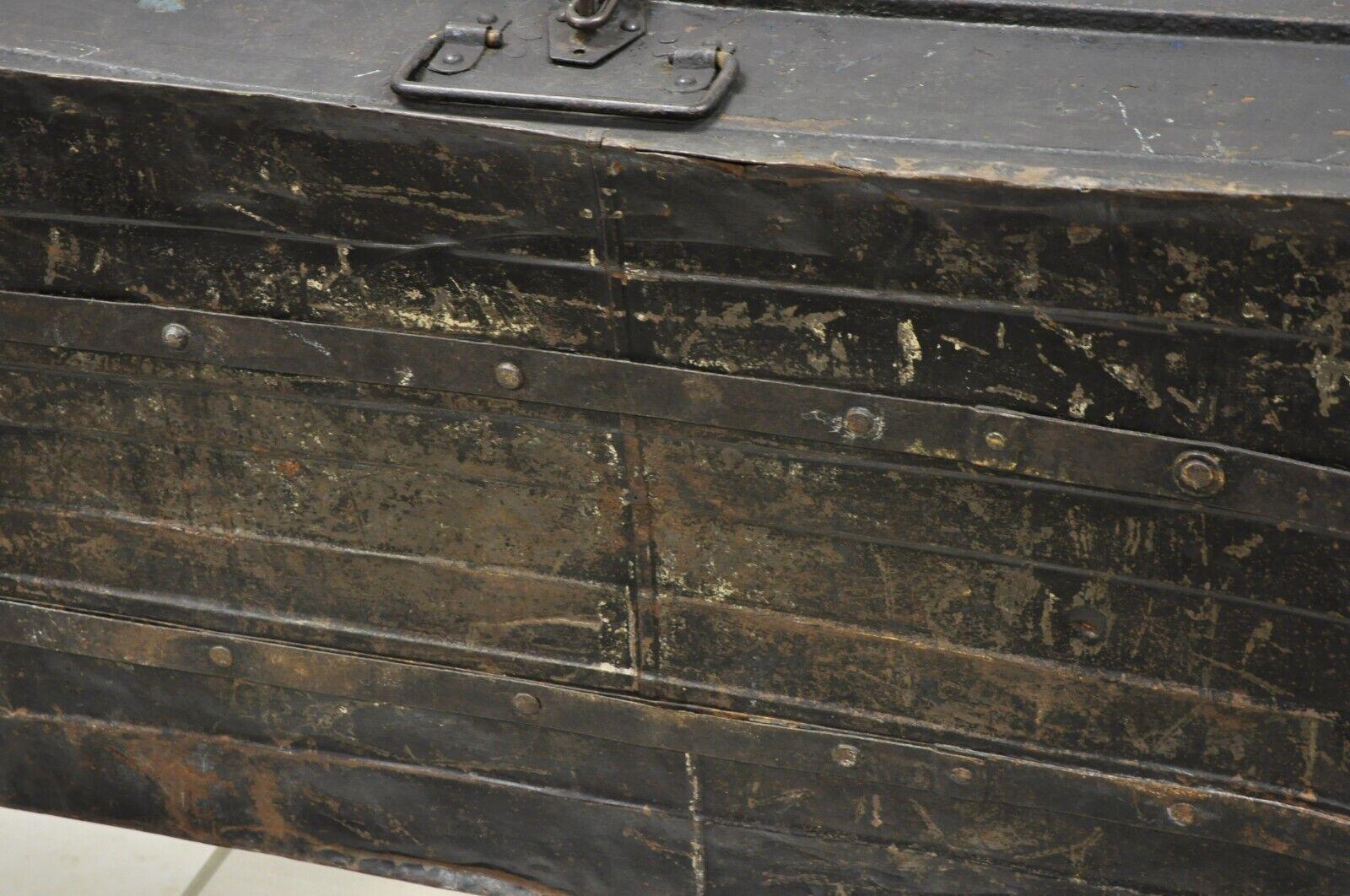 Antique Art Deco Steel Metal Military Weapons Black Storage Travel Trunk For Sale 5